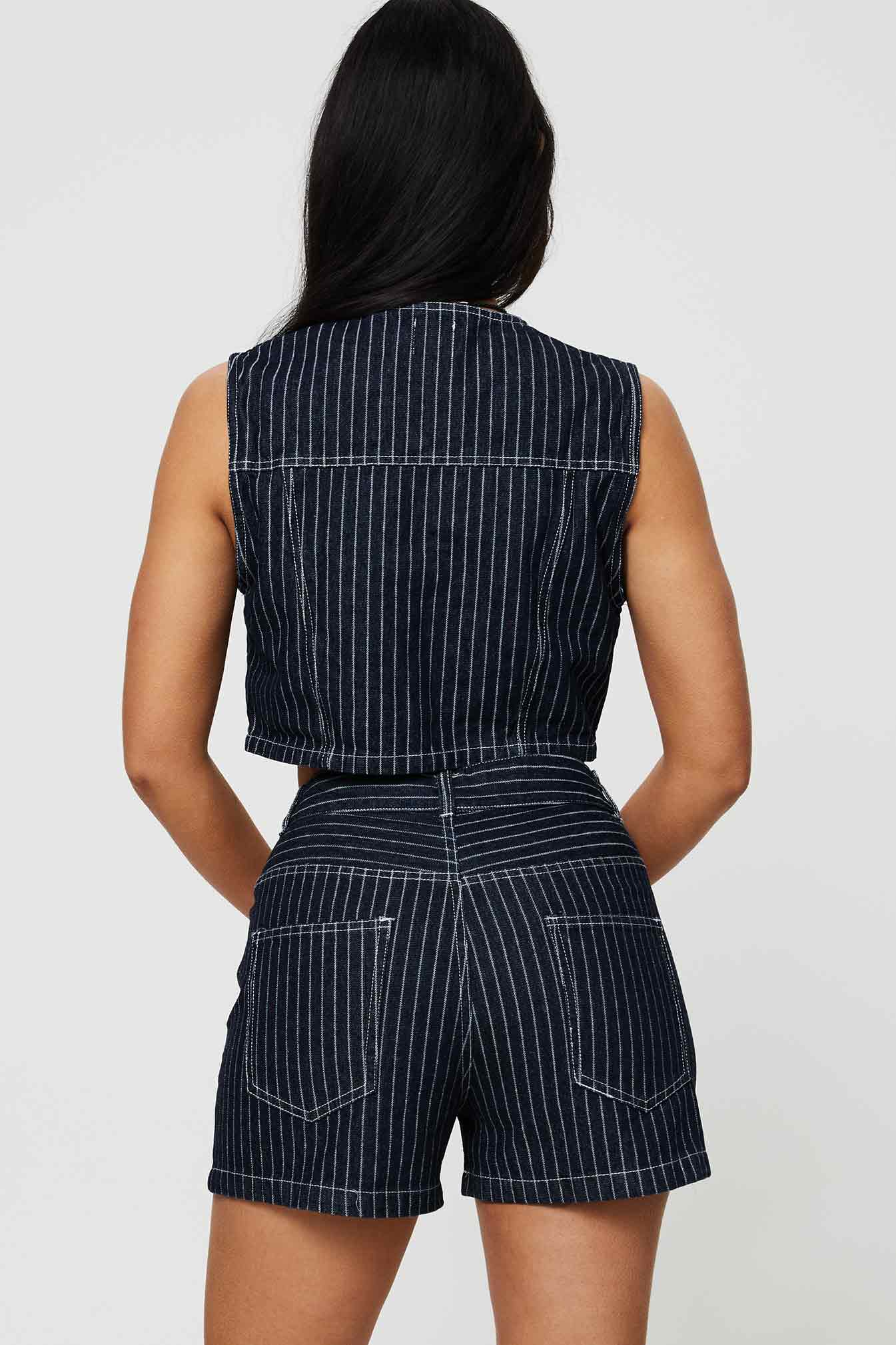 Rathlyn Pinstripe Shorts Dark Denim - Image 6