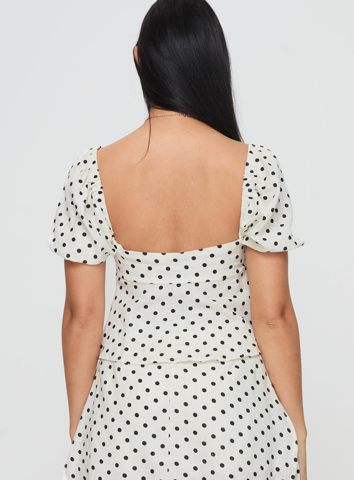 Passionfruit Linen Blend Top Cream/Black Polka Dot - Image 5