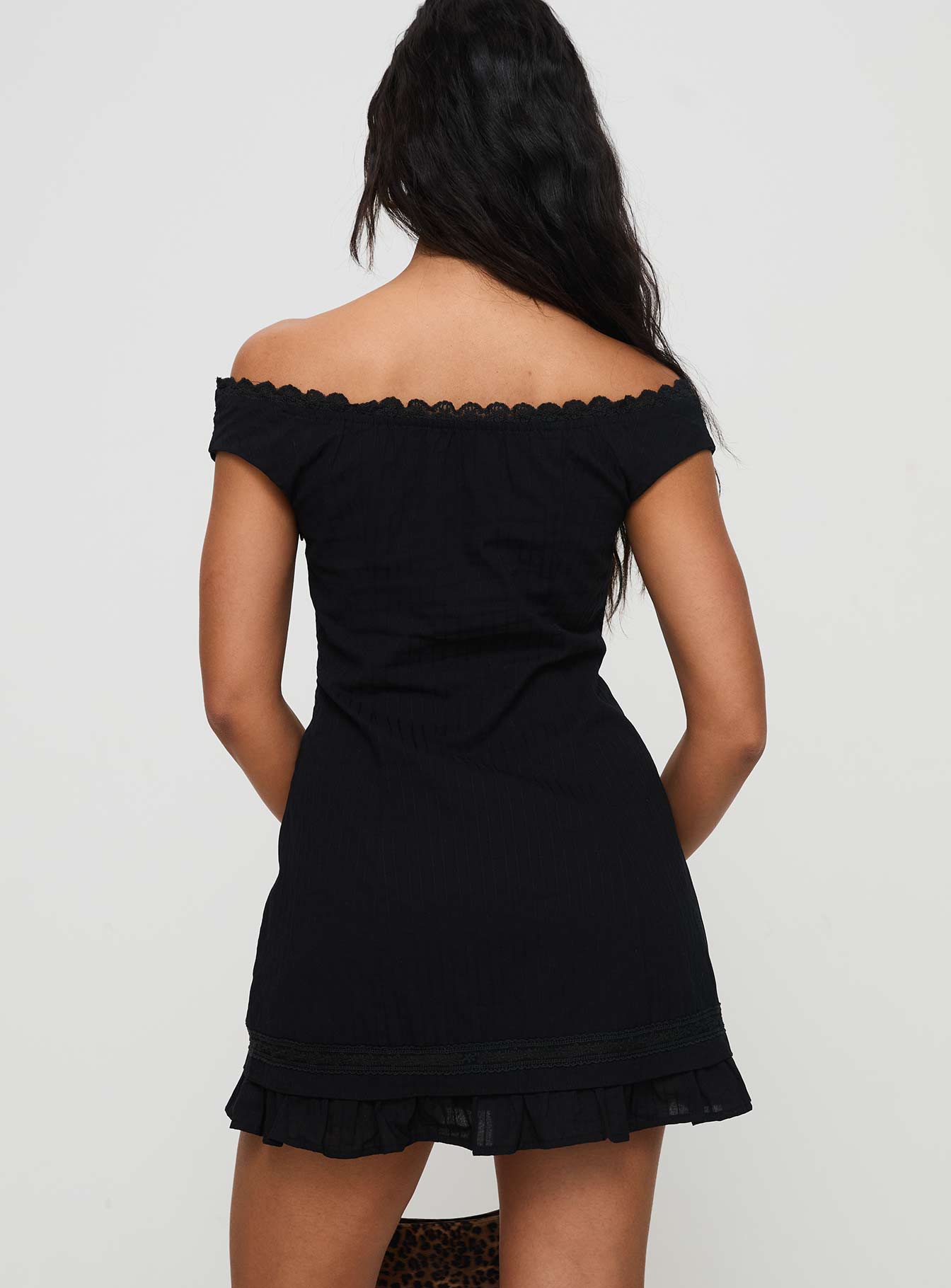 Mirrorball Off The Shoulder Mini Dress Black - Image 4