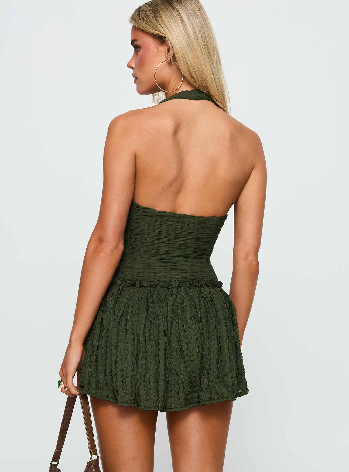 Mixie Halter Playsuit Olive Green - Image 5