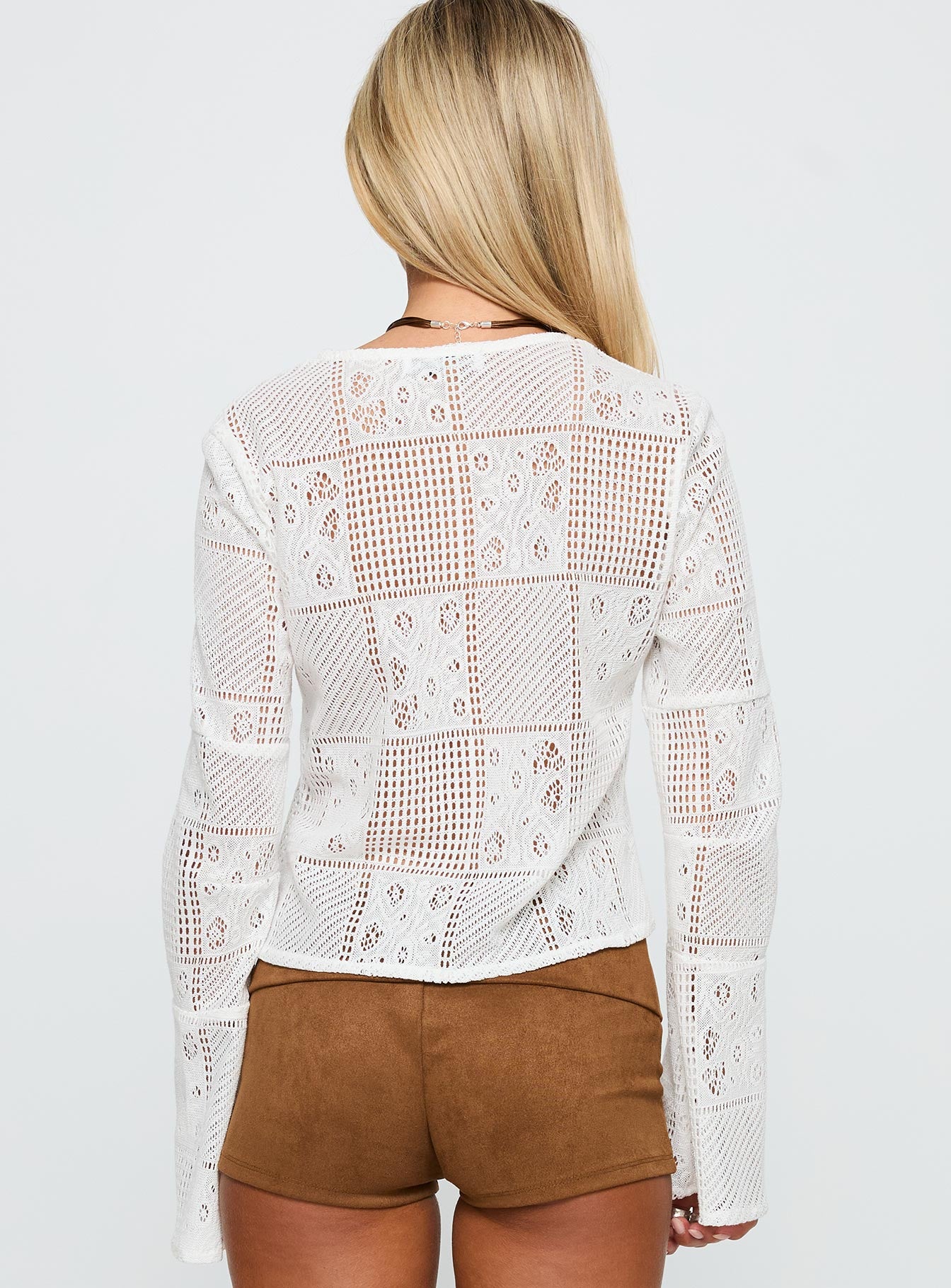 Mine For Life Crochet Long Sleeve Top White - Image 5