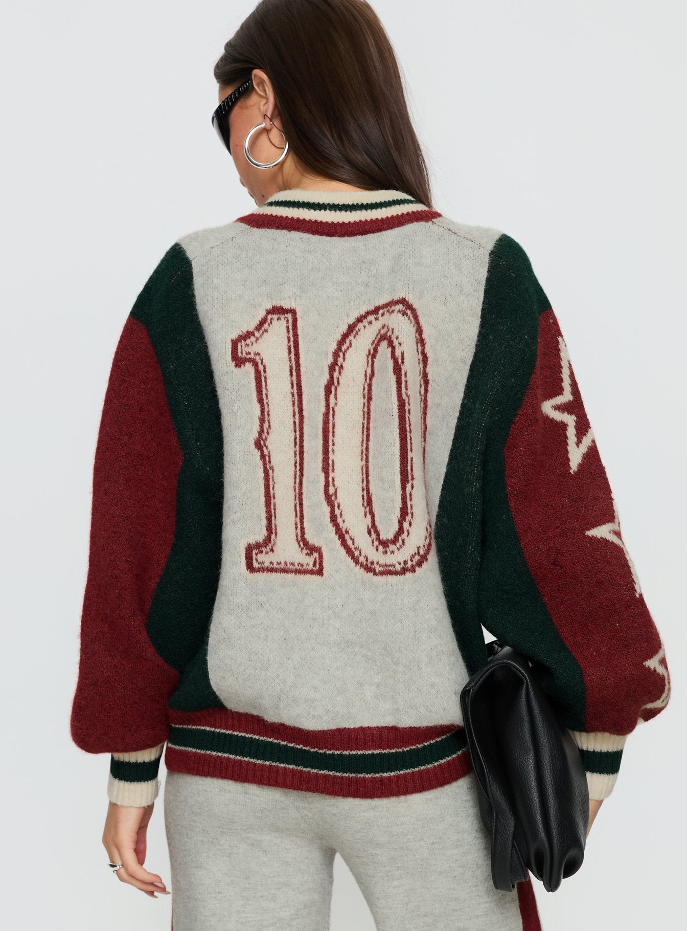 Brandyce Graphic Knit Jacket Grey / Red - Image 4