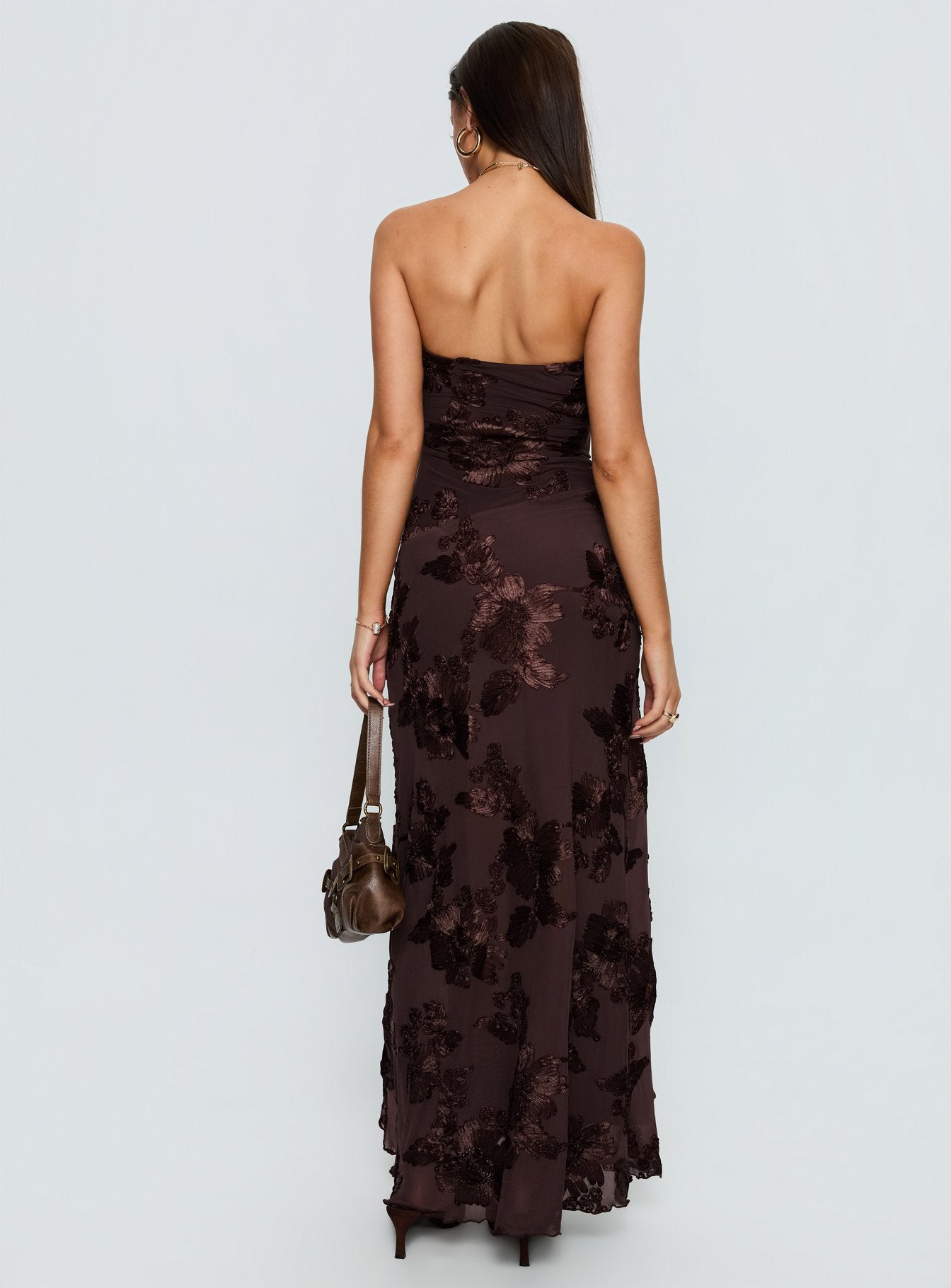 Maribeth Strapless Floral Maxi Dress Chocolate Brown - Image 5
