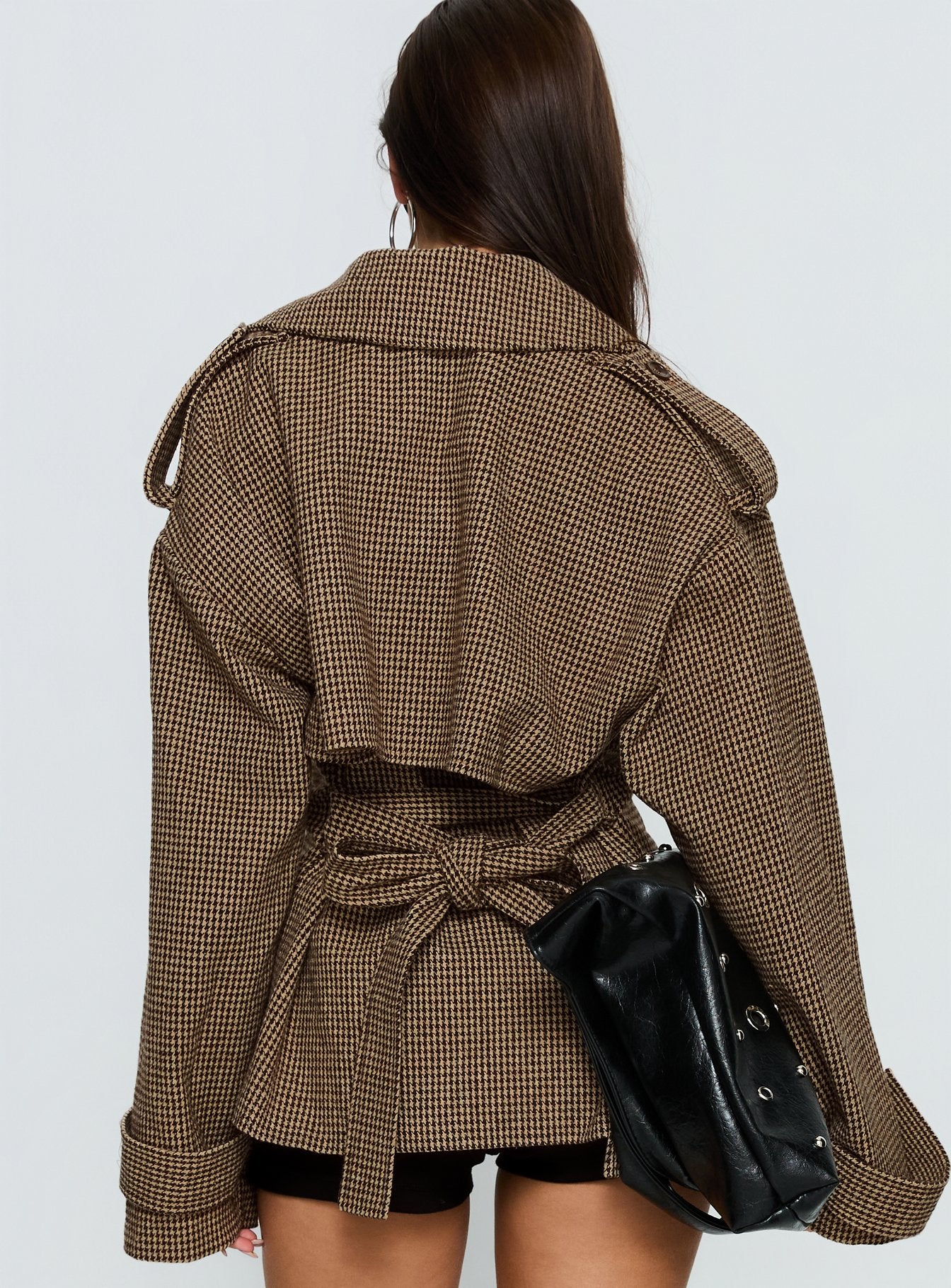 Brieanna Cropped Trench Coat Brown Check - Image 4