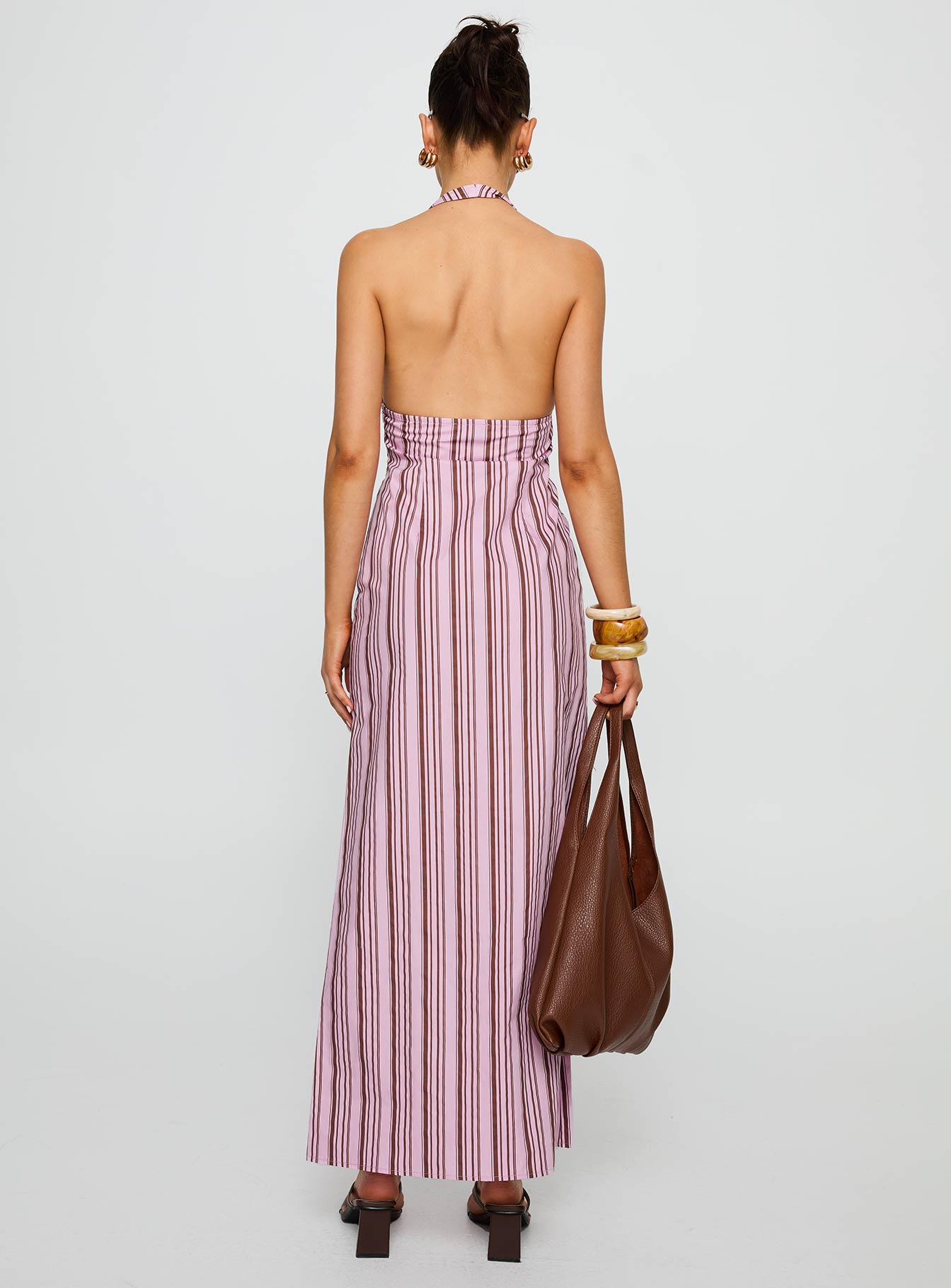 Avrie Halter Maxi Dress Pink / Brown Stripe - Image 5