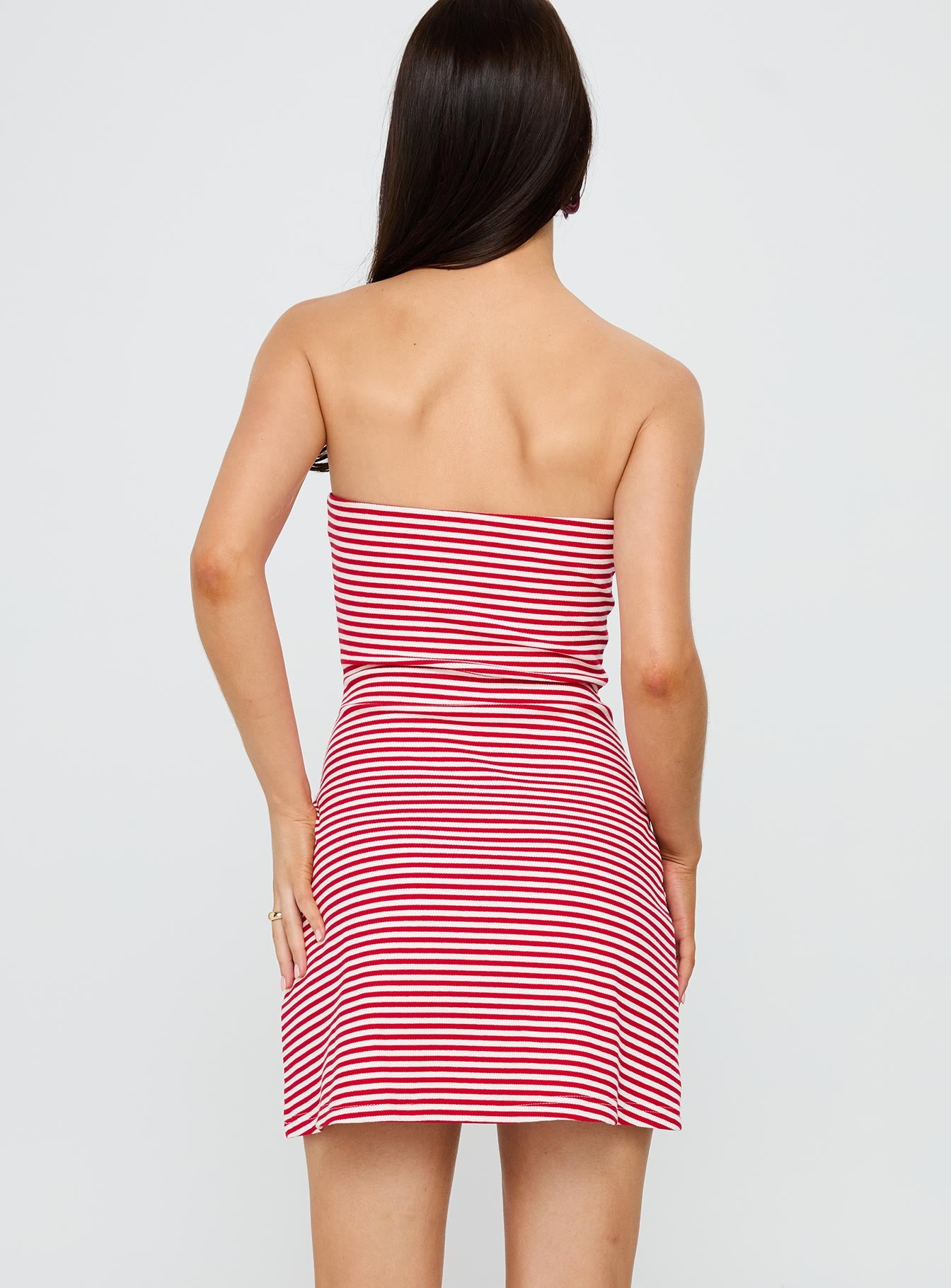 Immy Strapless Rib Mini Dress Red Stripe - Image 5