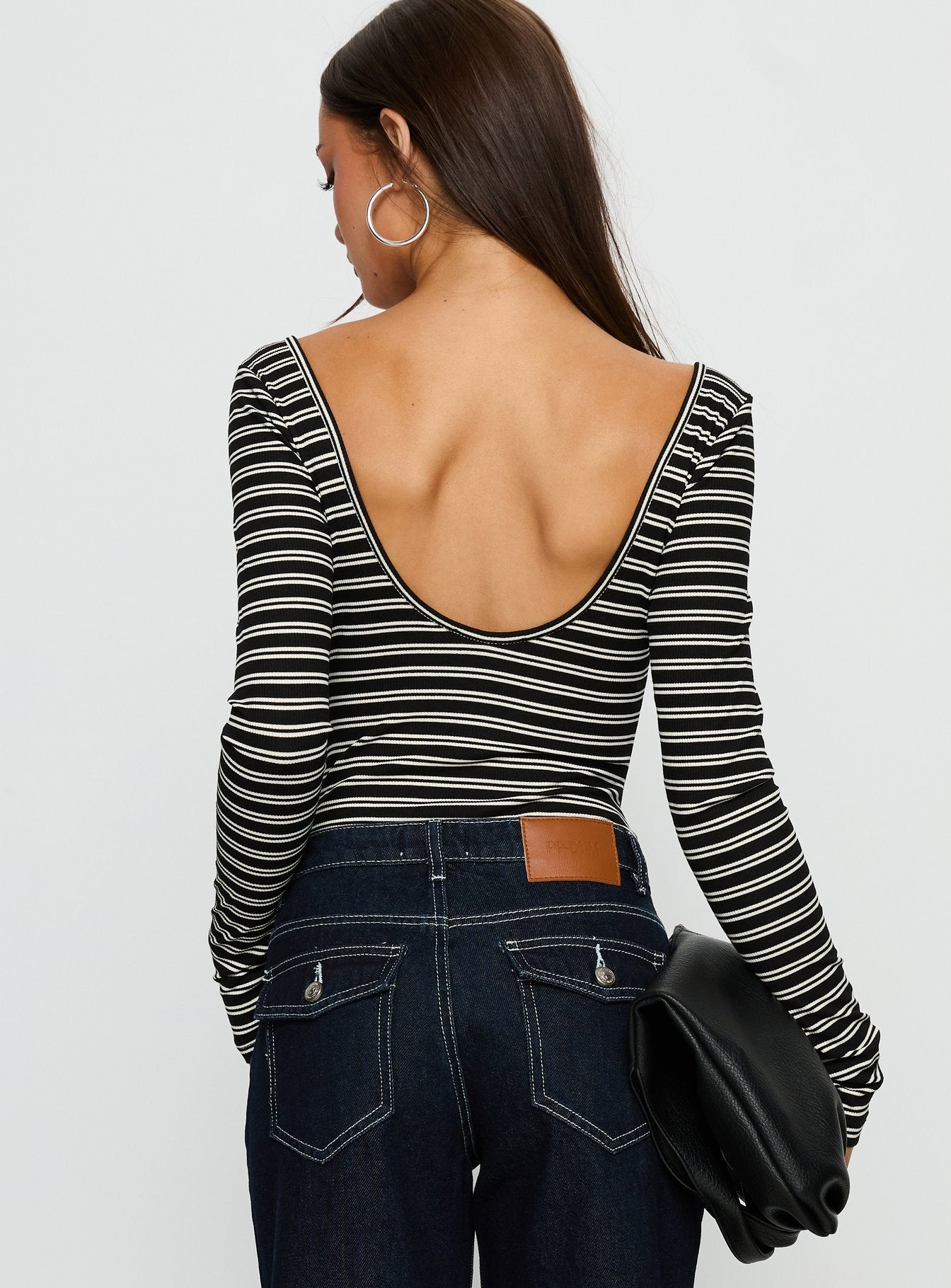 Donica Square Neck Long Sleeve Bodysuit Grey Stripe - Image 4