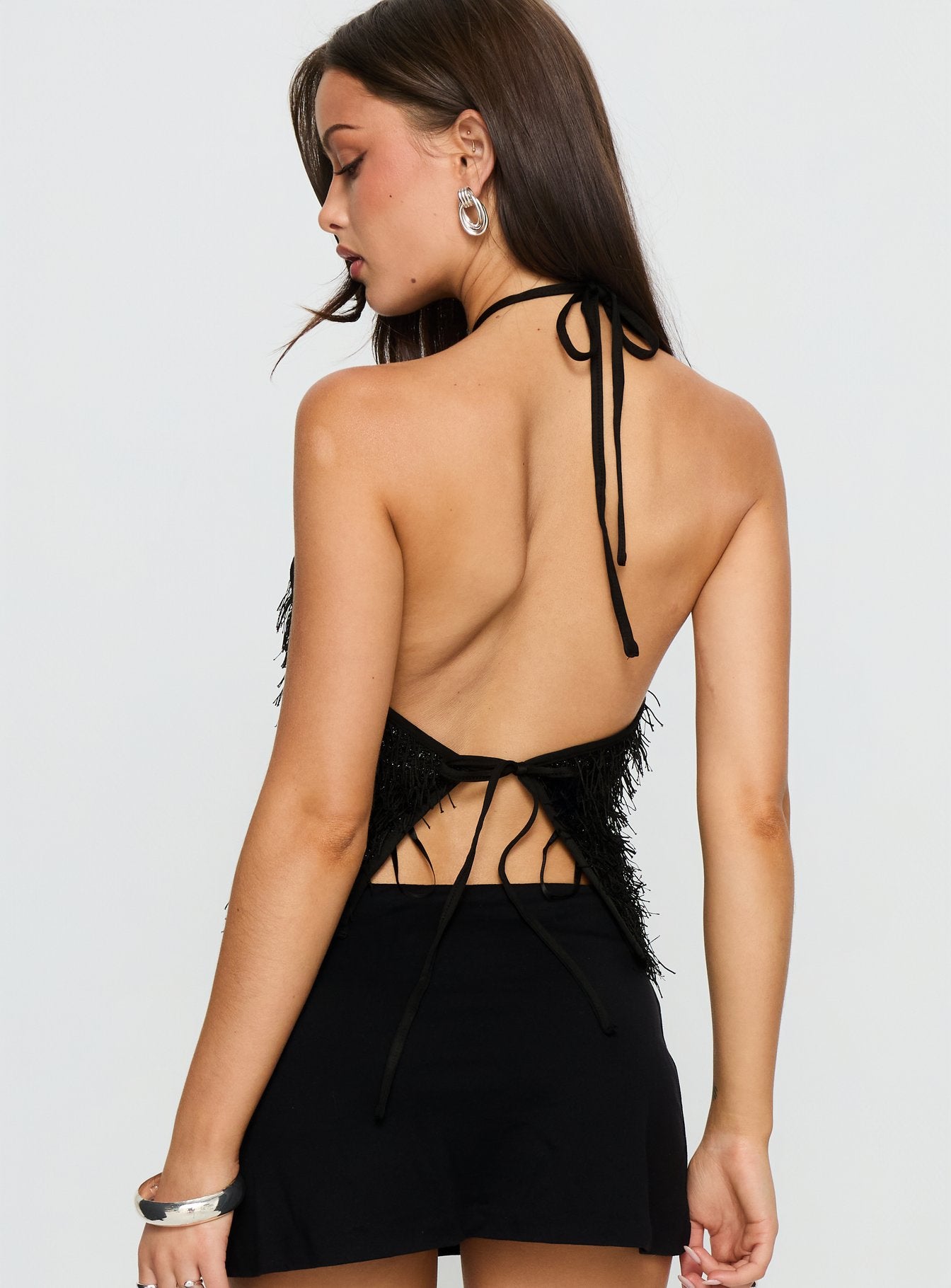 Dashae Fluffy Arrowneck Top Black - Image 5