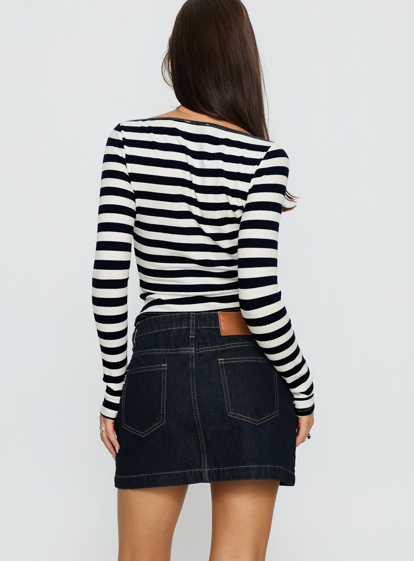 Nickei Denim Mini Skirt Raw Dark Wash - Image 5