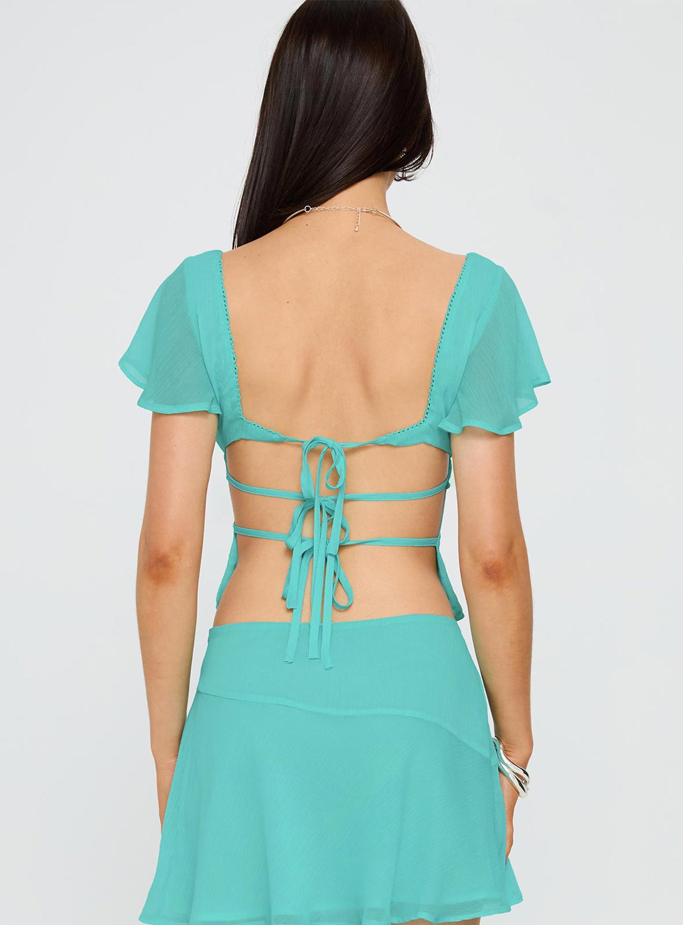 Pappilion Embroidered Top Aqua - Image 5