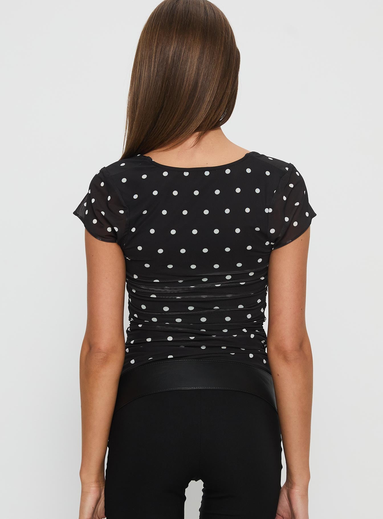 Attraction Cap Sleeve Mesh Top Black Polka - Image 4