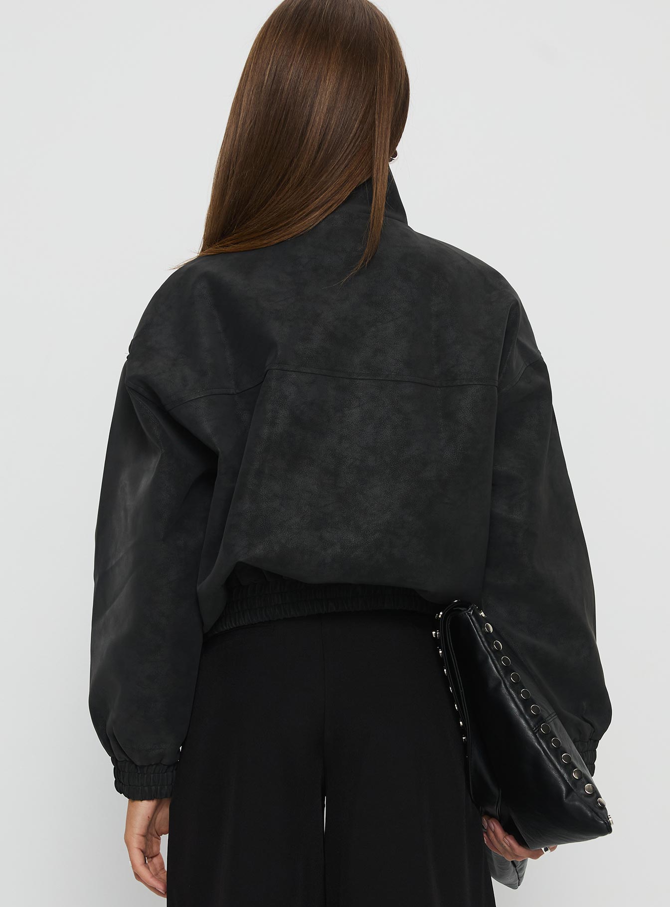 Ellissa Faux Suede Bomber Jacket Black - Image 5