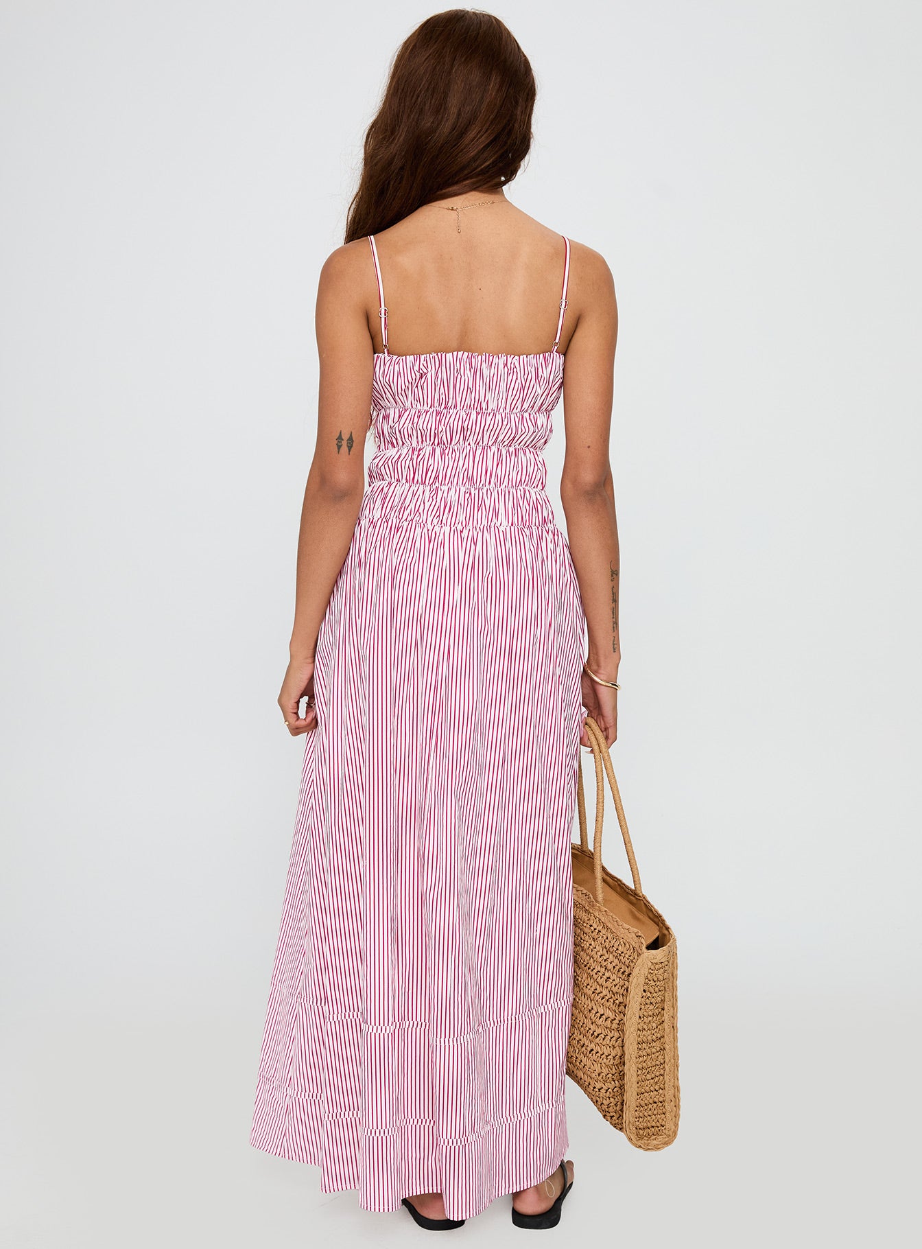 Loralei Shirred Maxi Dress Red Stripe - Image 5