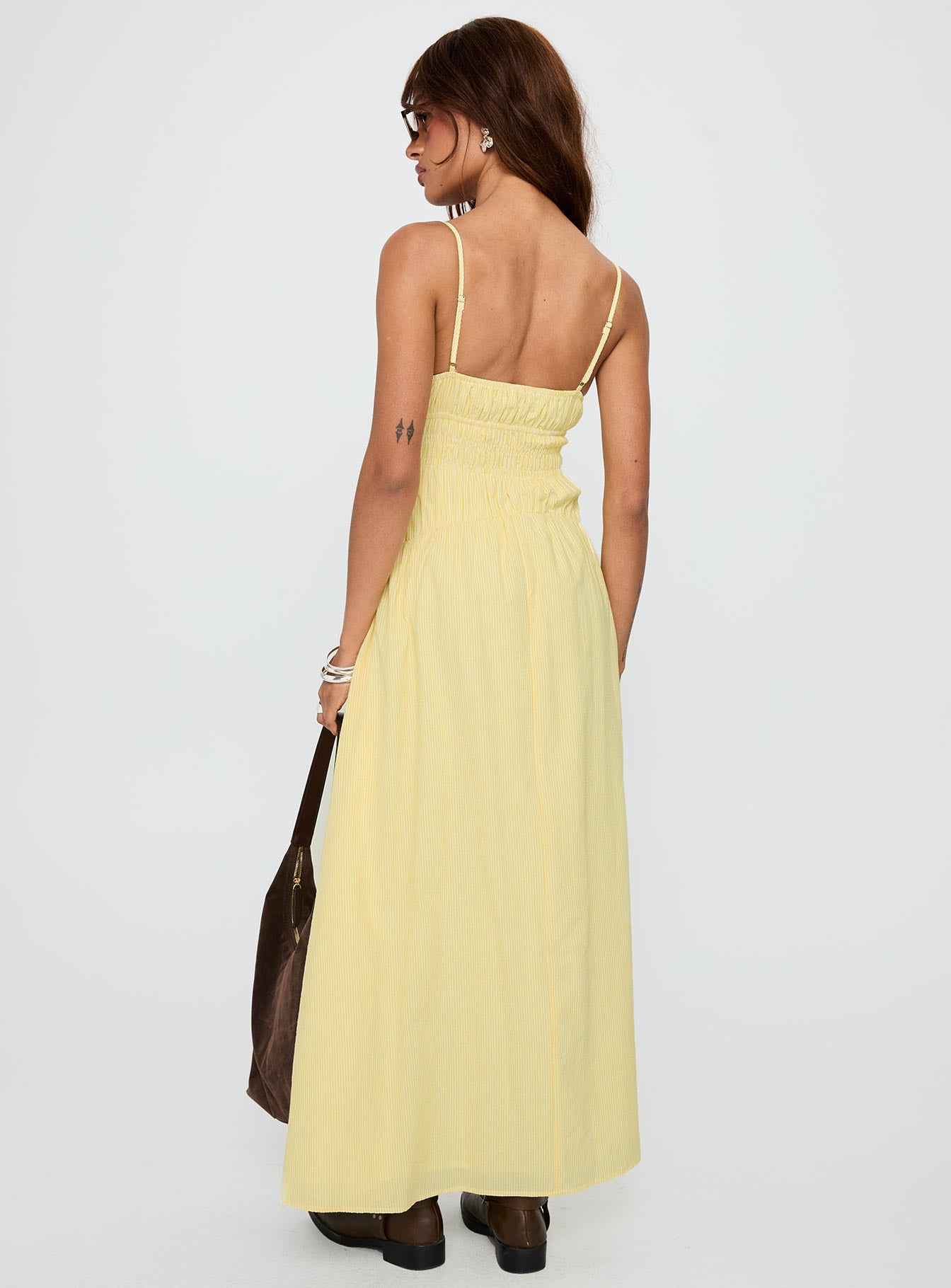 Magnolie Shirred Maxi Dress Yellow Stripe - Image 5