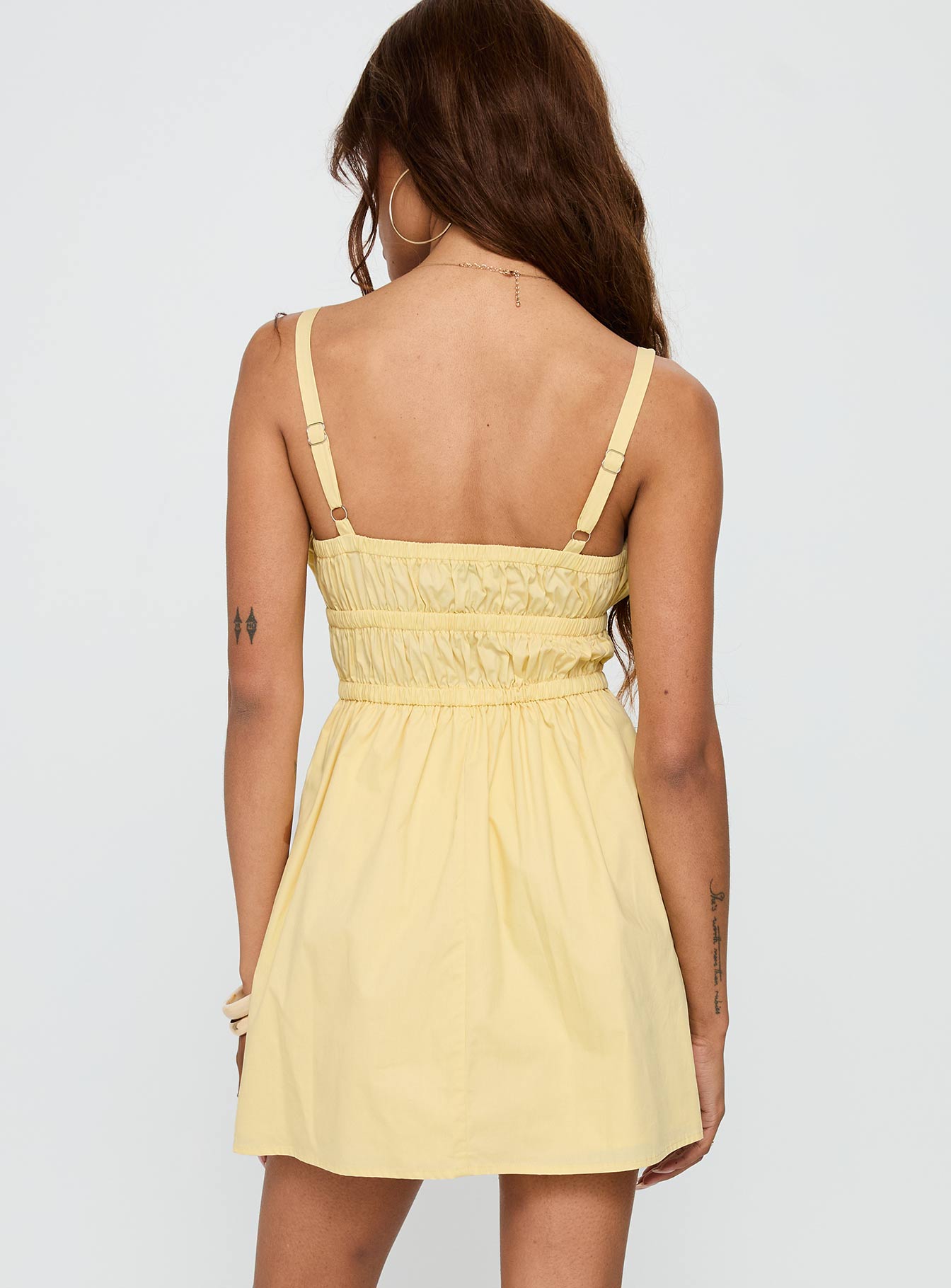 Viviette Ruched Mini Dress Lemon - Image 5