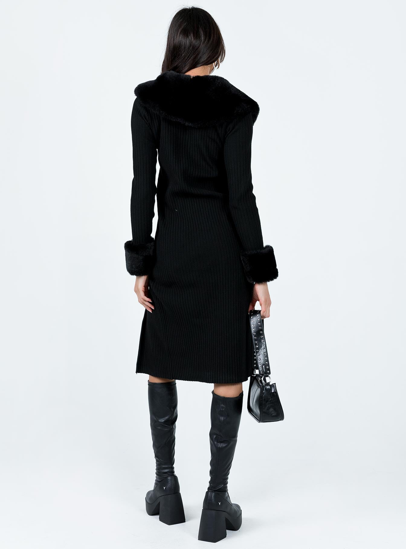 Daru Faux Fur Cardigan Black - Image 5