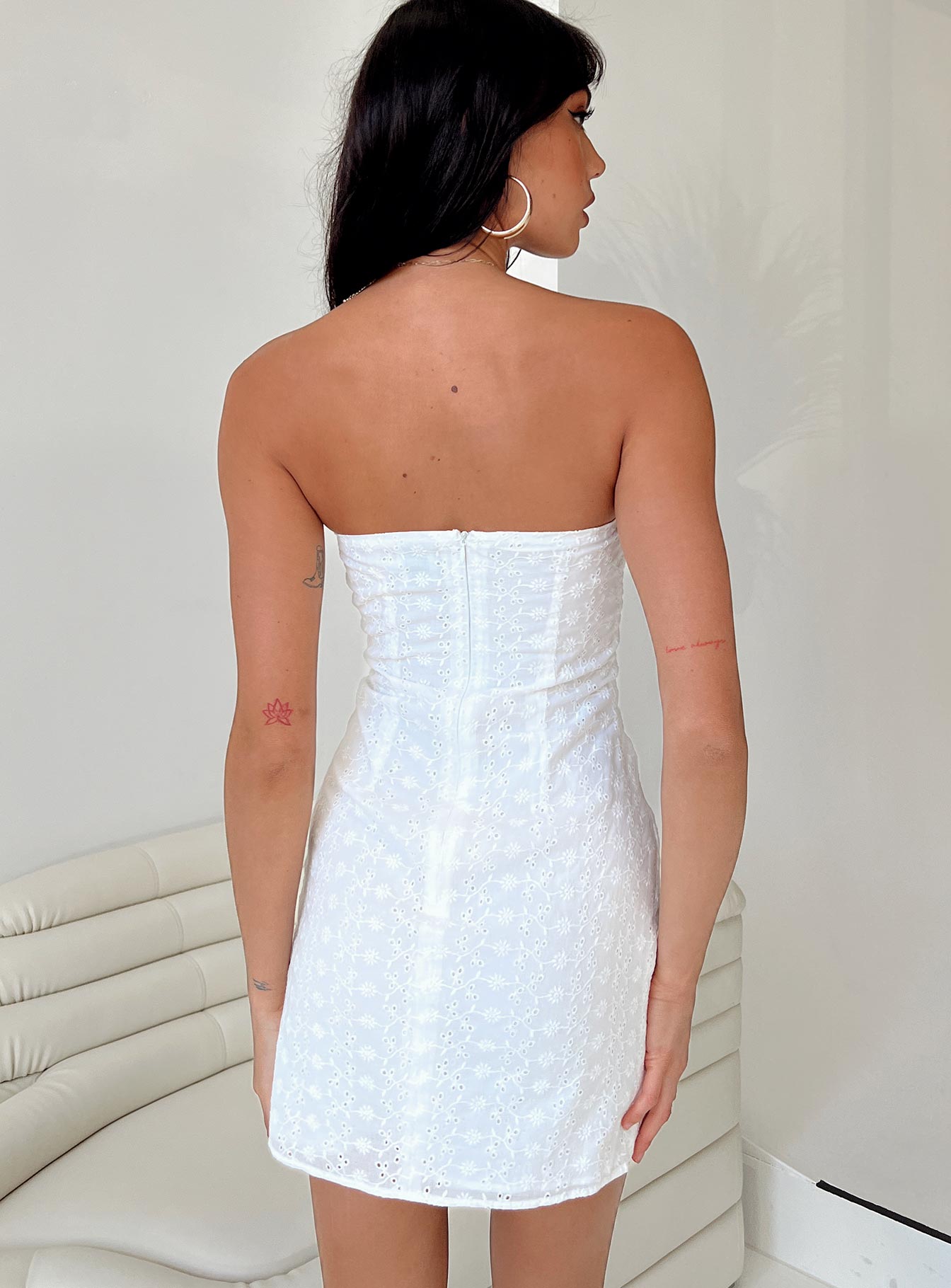 Kesy Bow Tie Mini Dress White Anglaise - Image 4