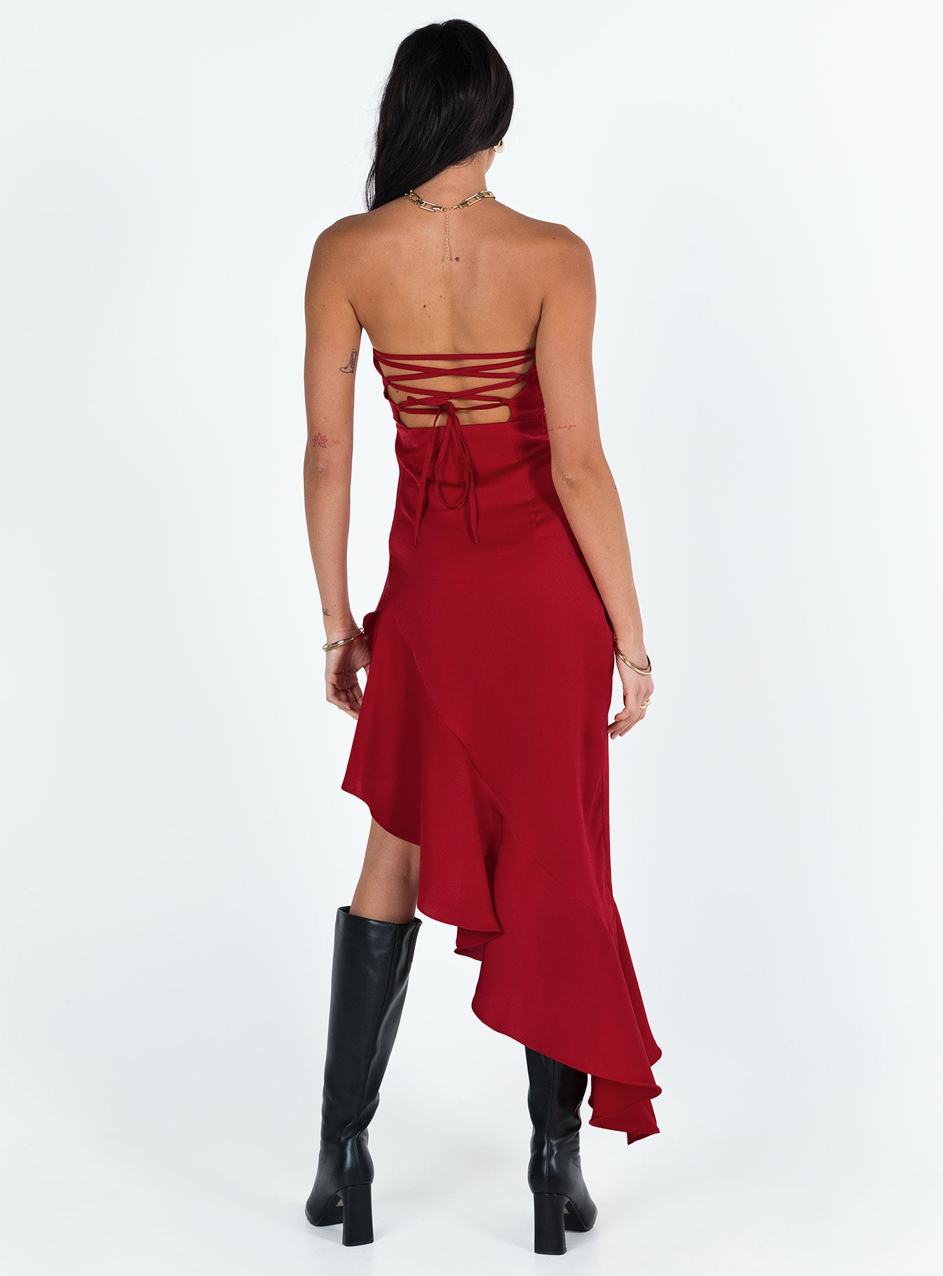 Emelina Asymmetric Midi Dress Red - Image 5