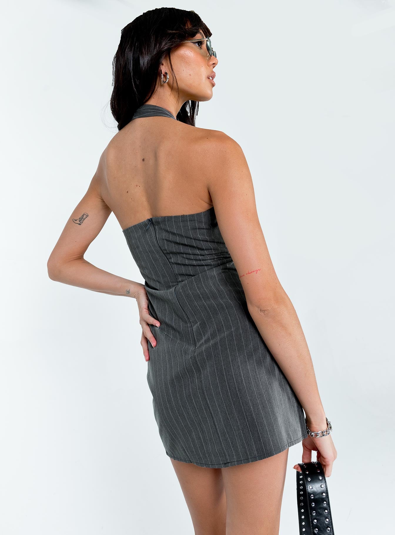 Starry Pin Stripe Mini Dress Grey - Image 5