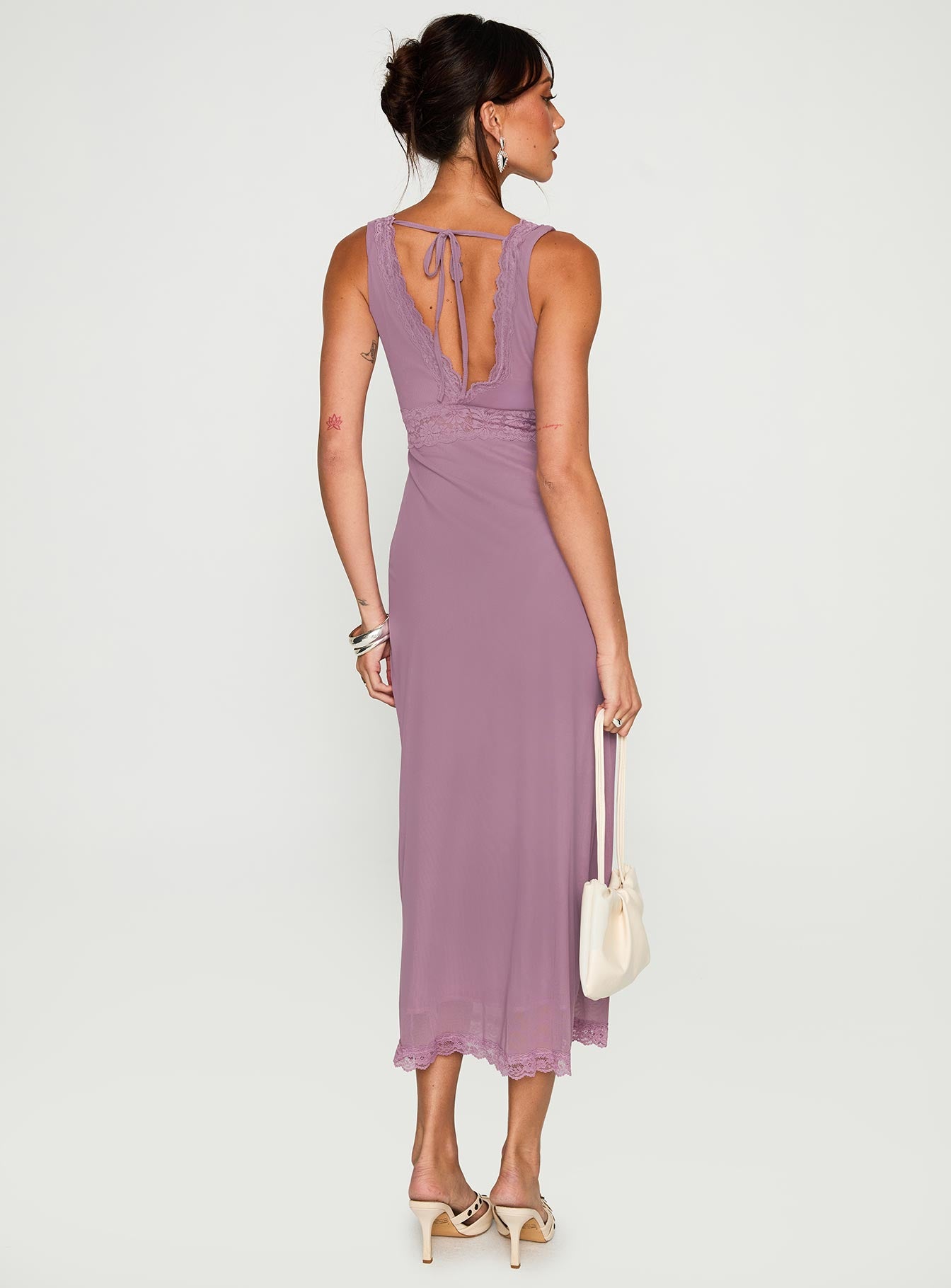 Between The Lines Lace Trim Maxi Dress Purple - Image 4