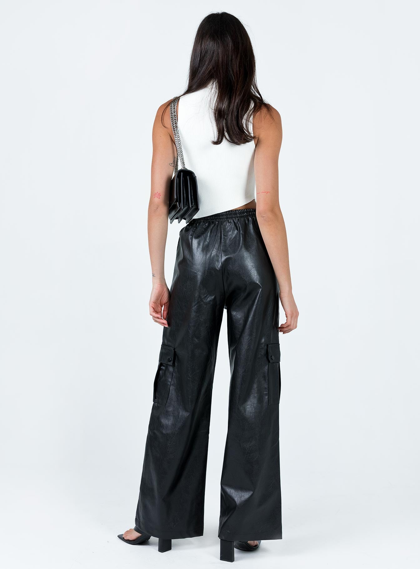 Lista Faux Leather Elastic Pocket Pants Black - Image 4