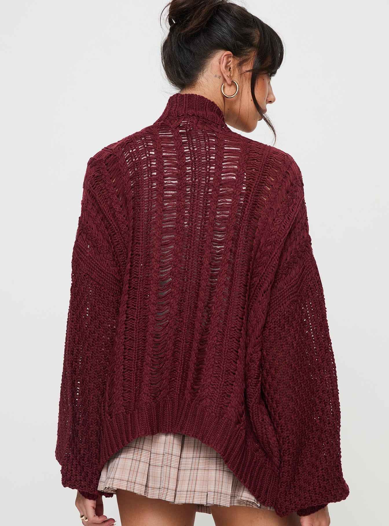 Abner Cable Cardigan Burgundy - Image 5