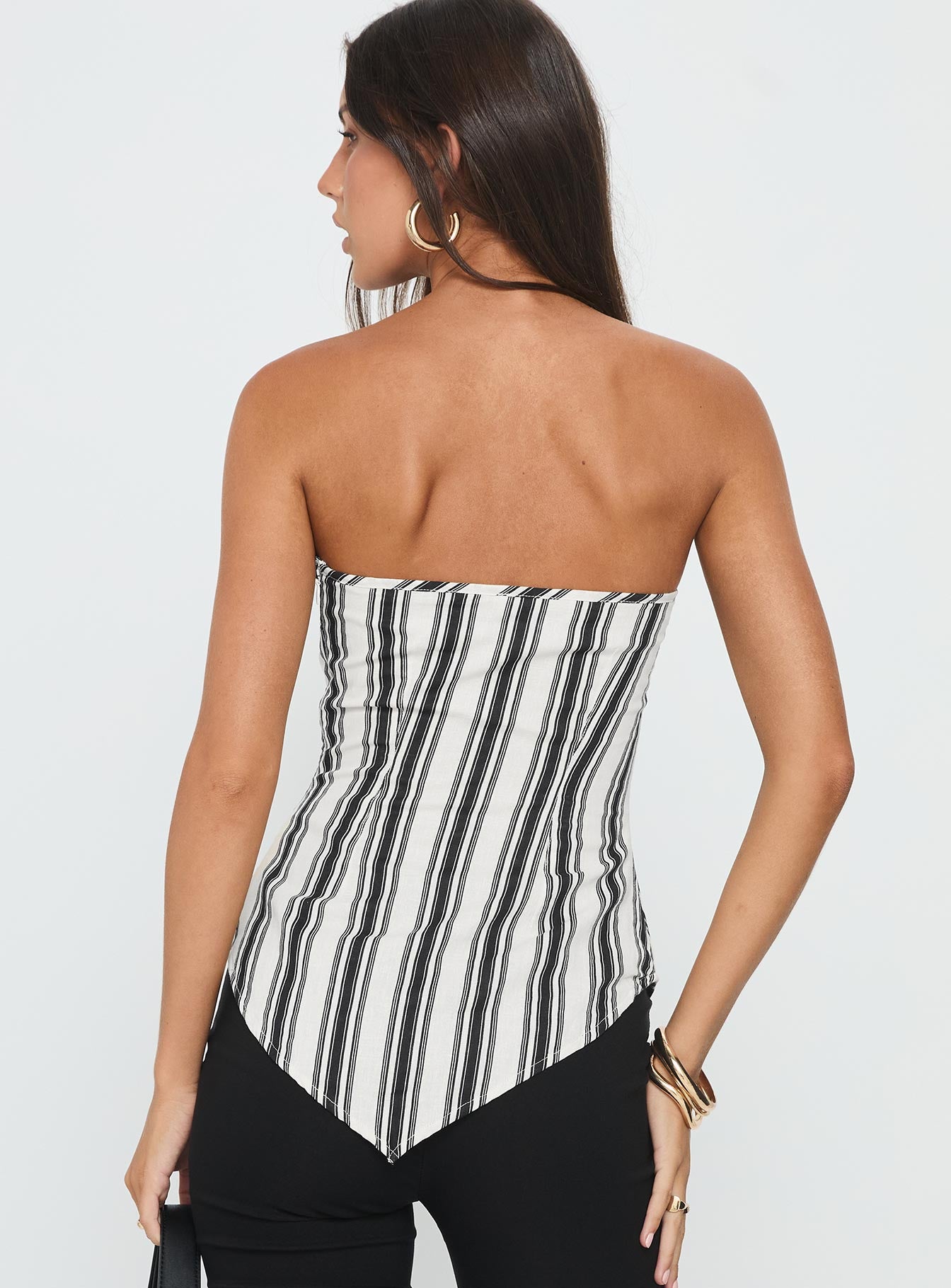 Palo Alto Strapless Scarf Top Black / White Stripe - Image 5