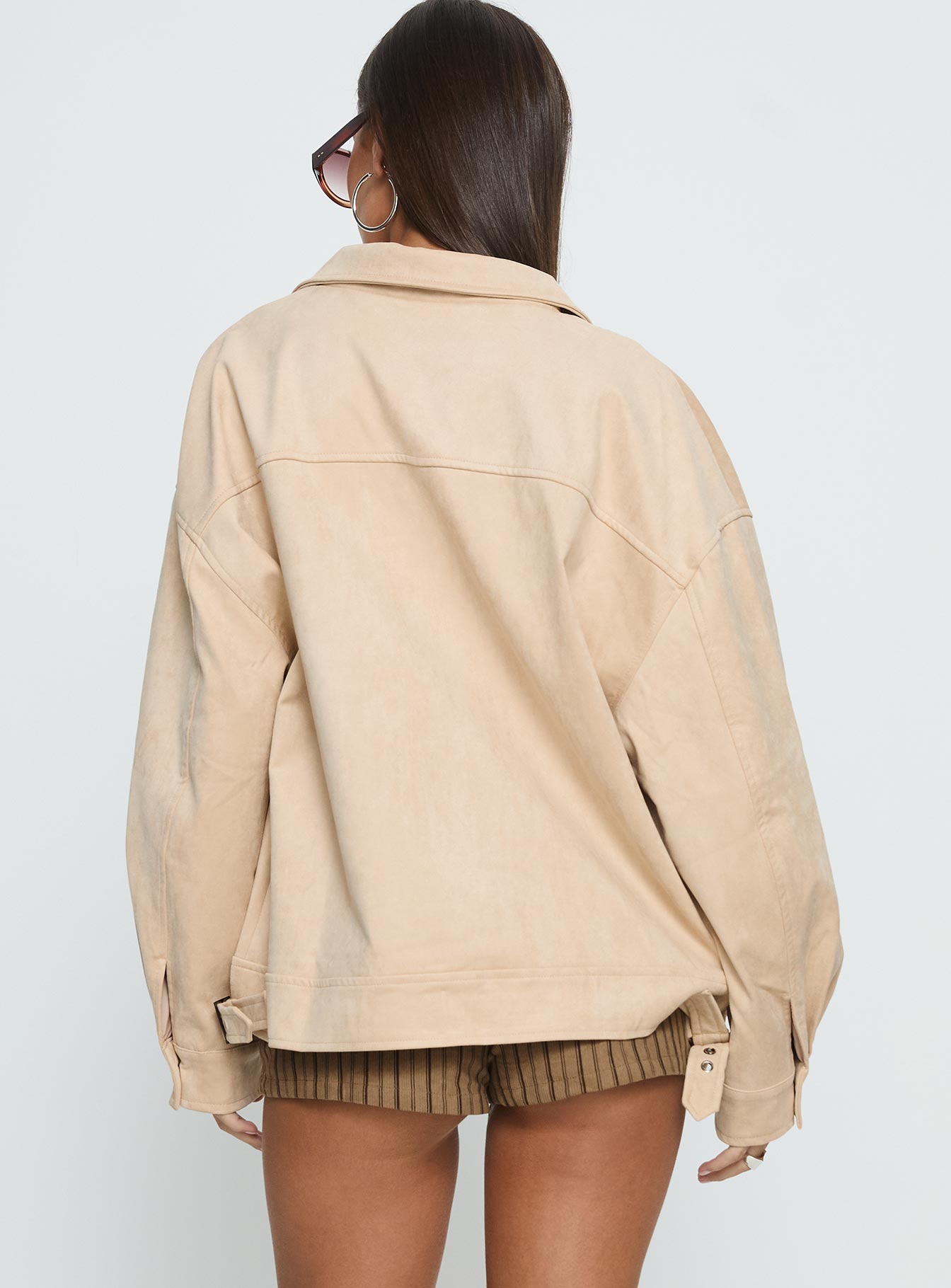 Goldsmith Faux Suede Bomber Jacket Beige - Image 5