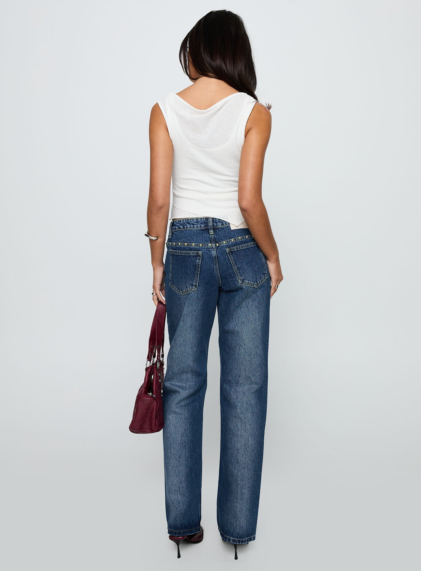 So Dazzling Studded Low Rise Straight Leg Jeans Dark Wash - Image 5