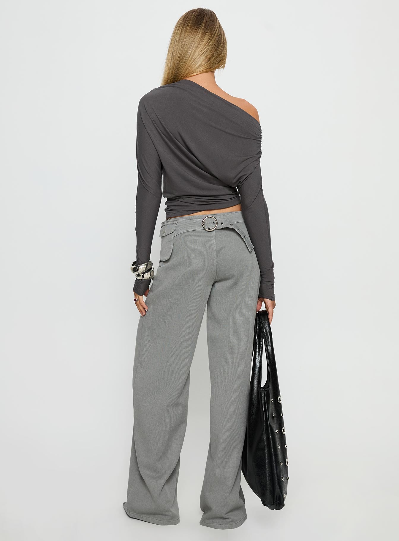 Incognito Low Rise Wide Leg Cargo Jeans Grey - Image 5