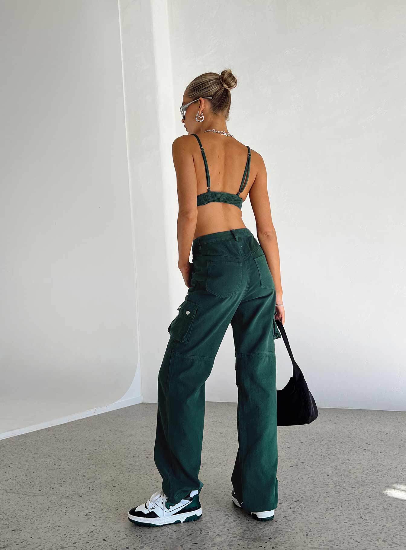 Paige Mid Rise Cargo Jean Denim Green - Image 4