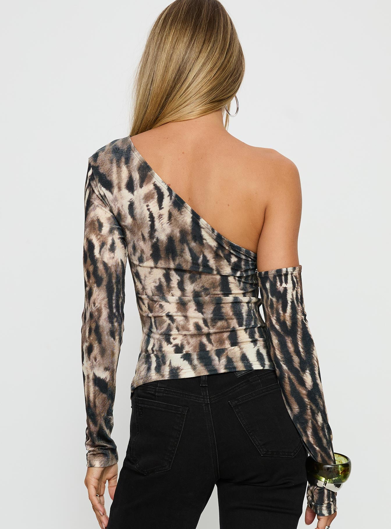 Evelene One Shoulder Long Sleeve Top Animal - Image 5