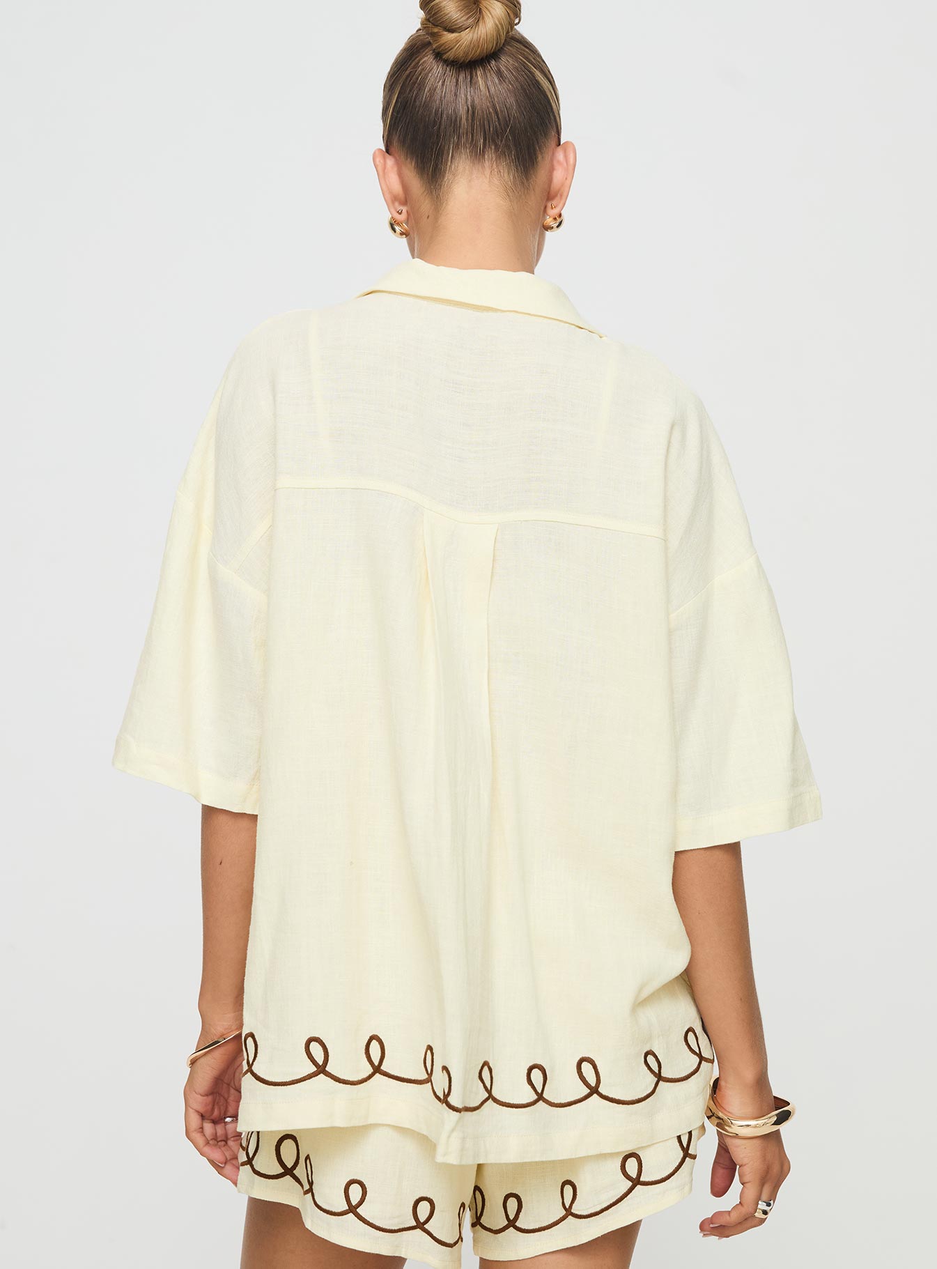 Jamari Linen Blend Shirt Cream / Brown - Image 5