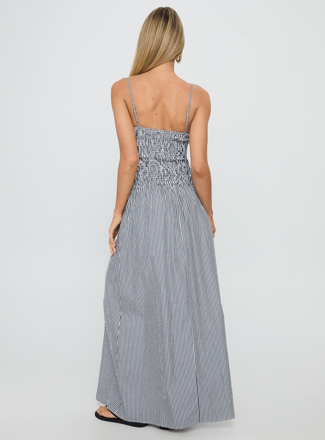 Kosie Shirred Maxi Dress Blue Stripe - Image 4