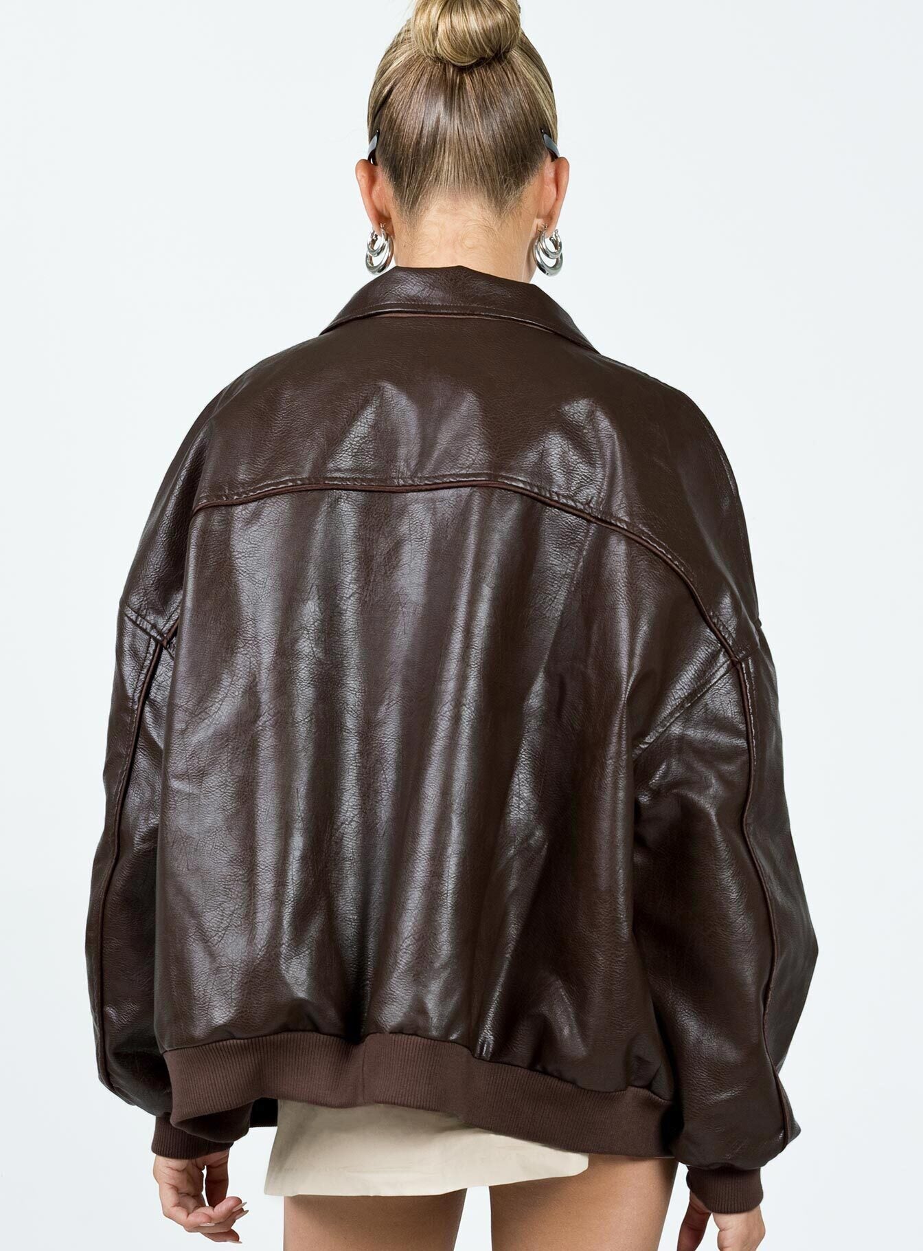 Goldsmith Faux Leather Bomber Jacket Brown - Image 5
