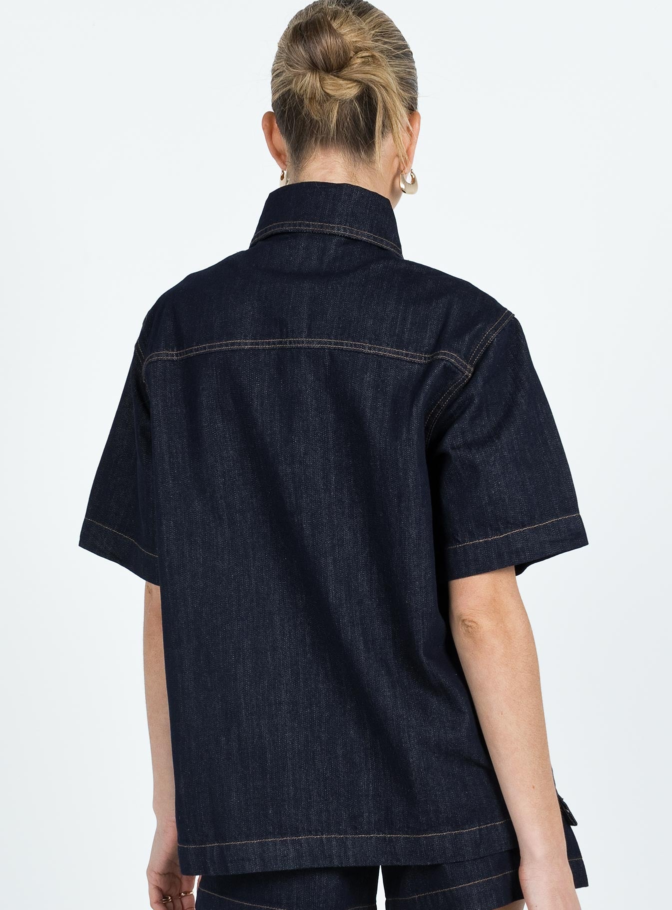 Whitaker Short Sleeve Shacket Dark Denim - Image 5
