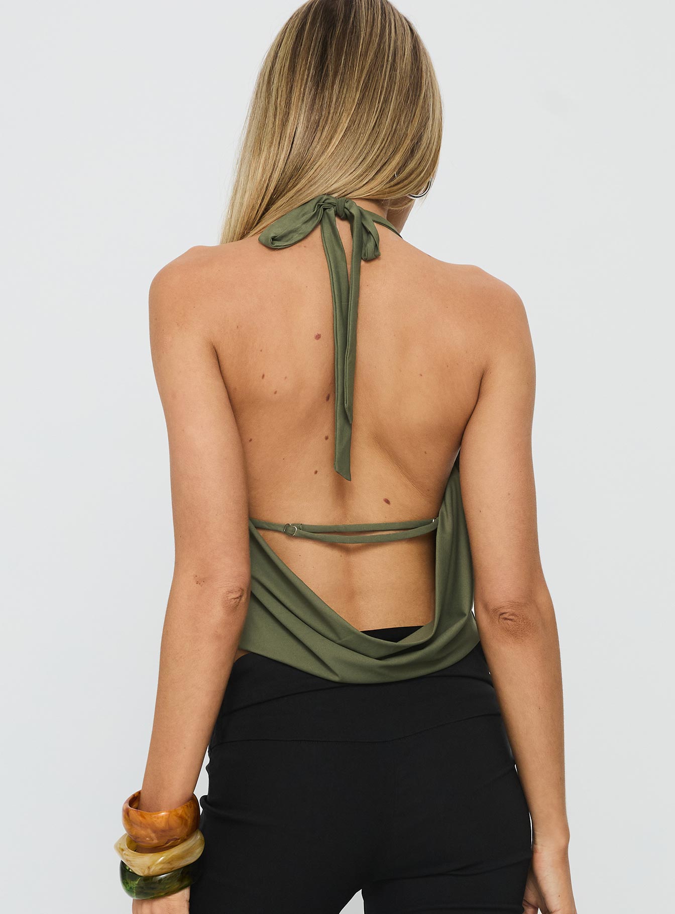 Carefree Days Jersey Cowl Neck Top Khaki - Image 5