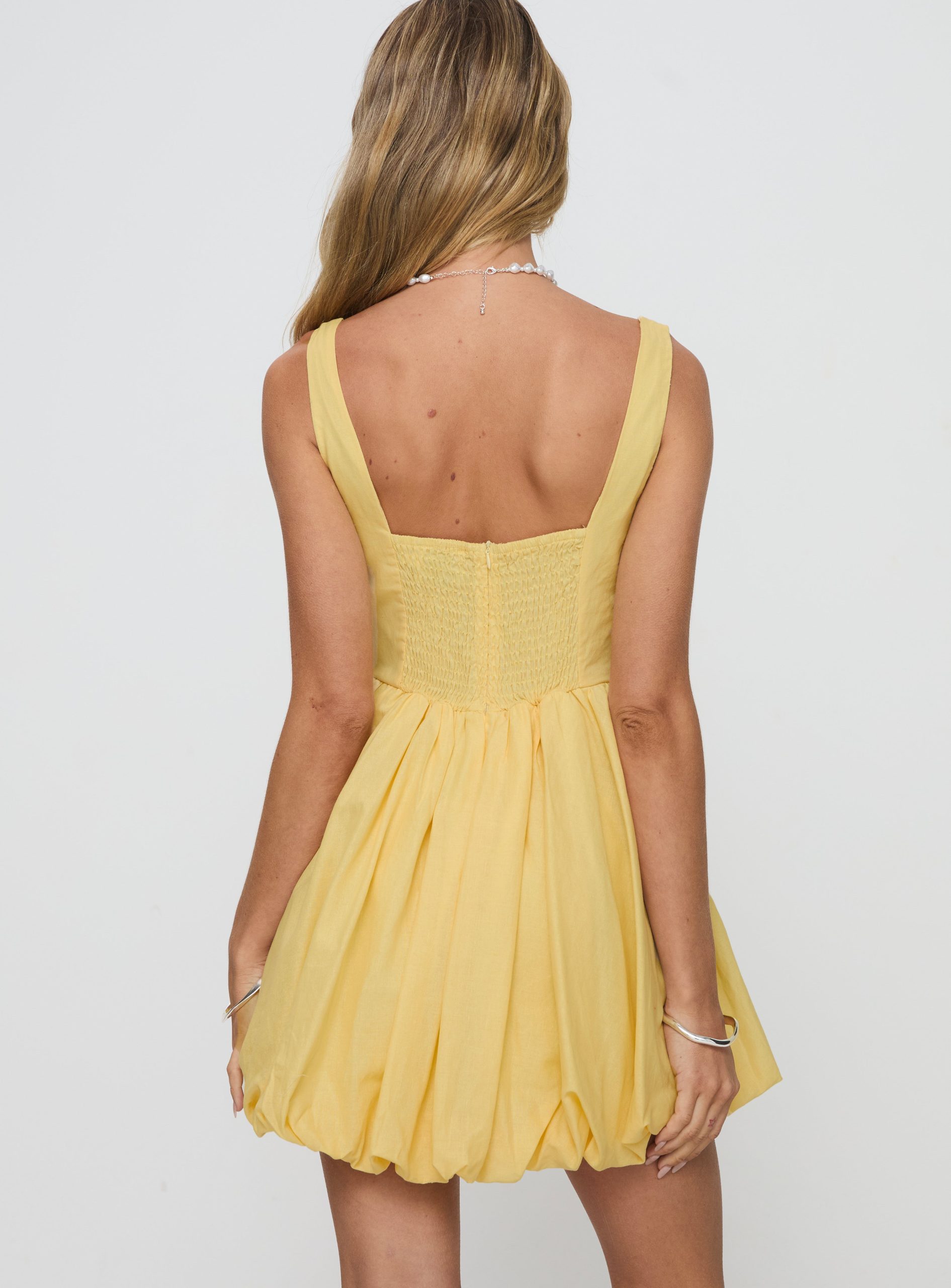 Alcott Bubble Hem Mini Dress Lemon - Image 5
