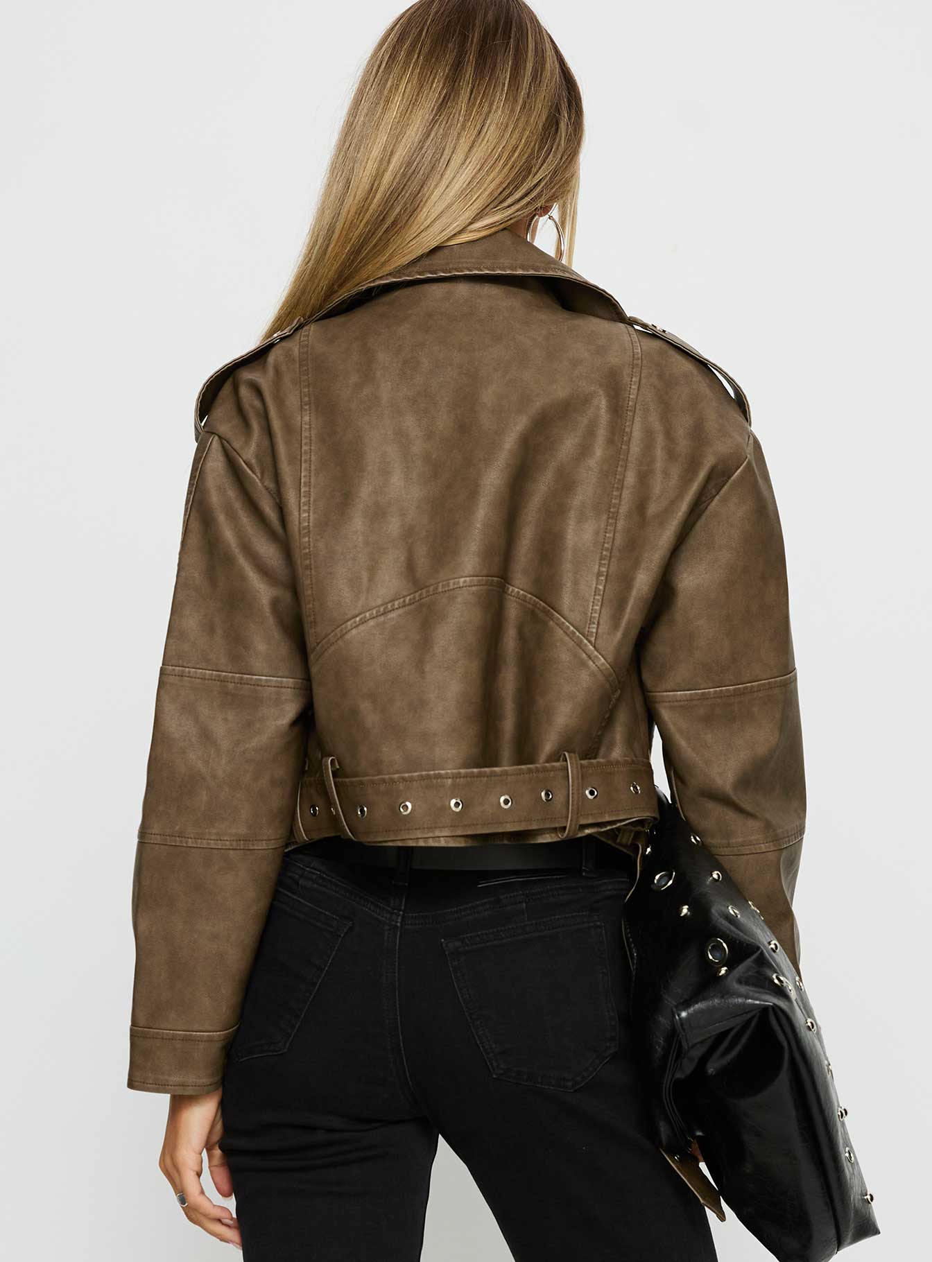 Talisha Faux Leather Biker Jacket Brown - Image 5