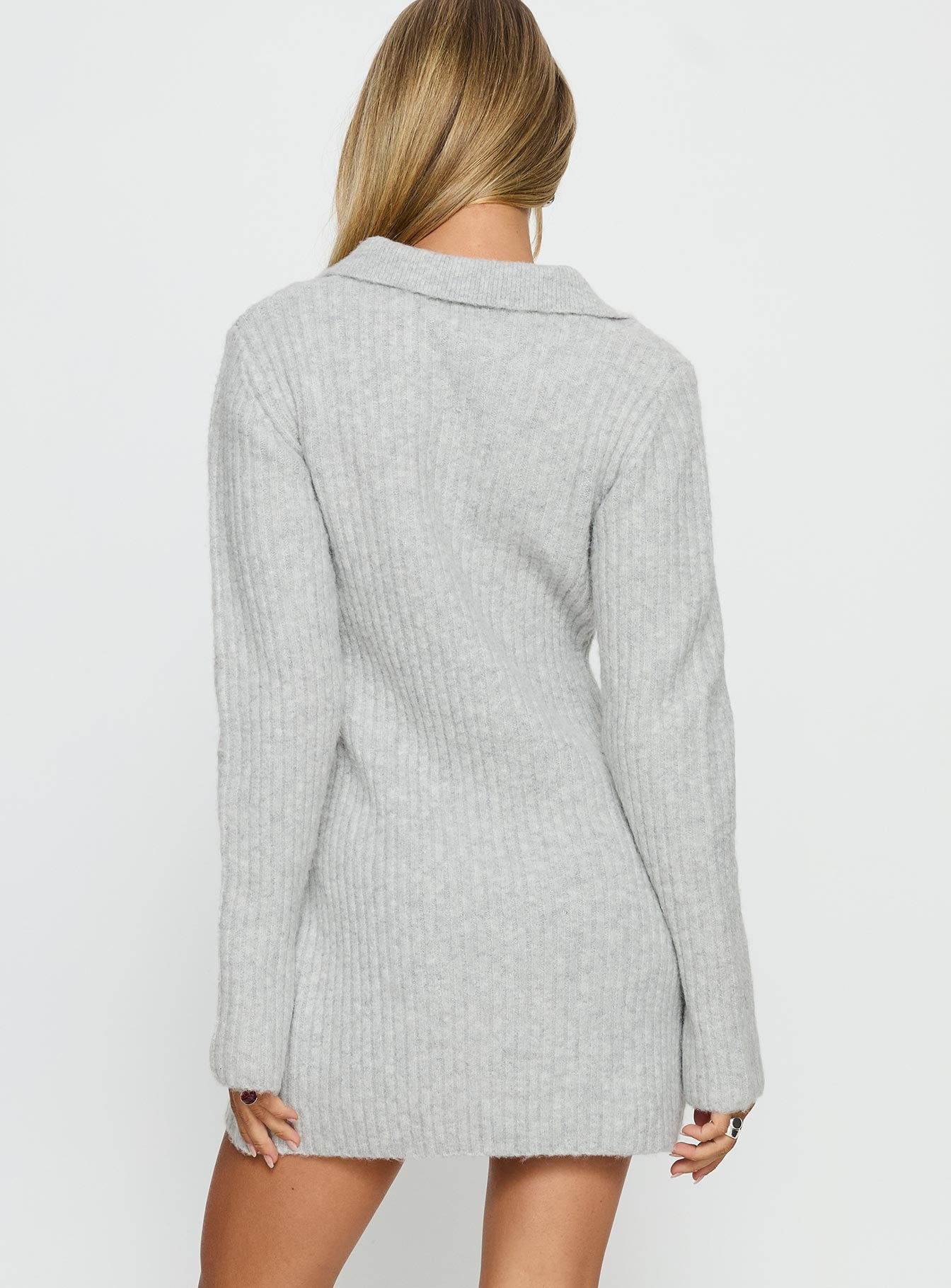 Naloma Knit Long Sleeve Mini Dress Grey Marle - Image 4