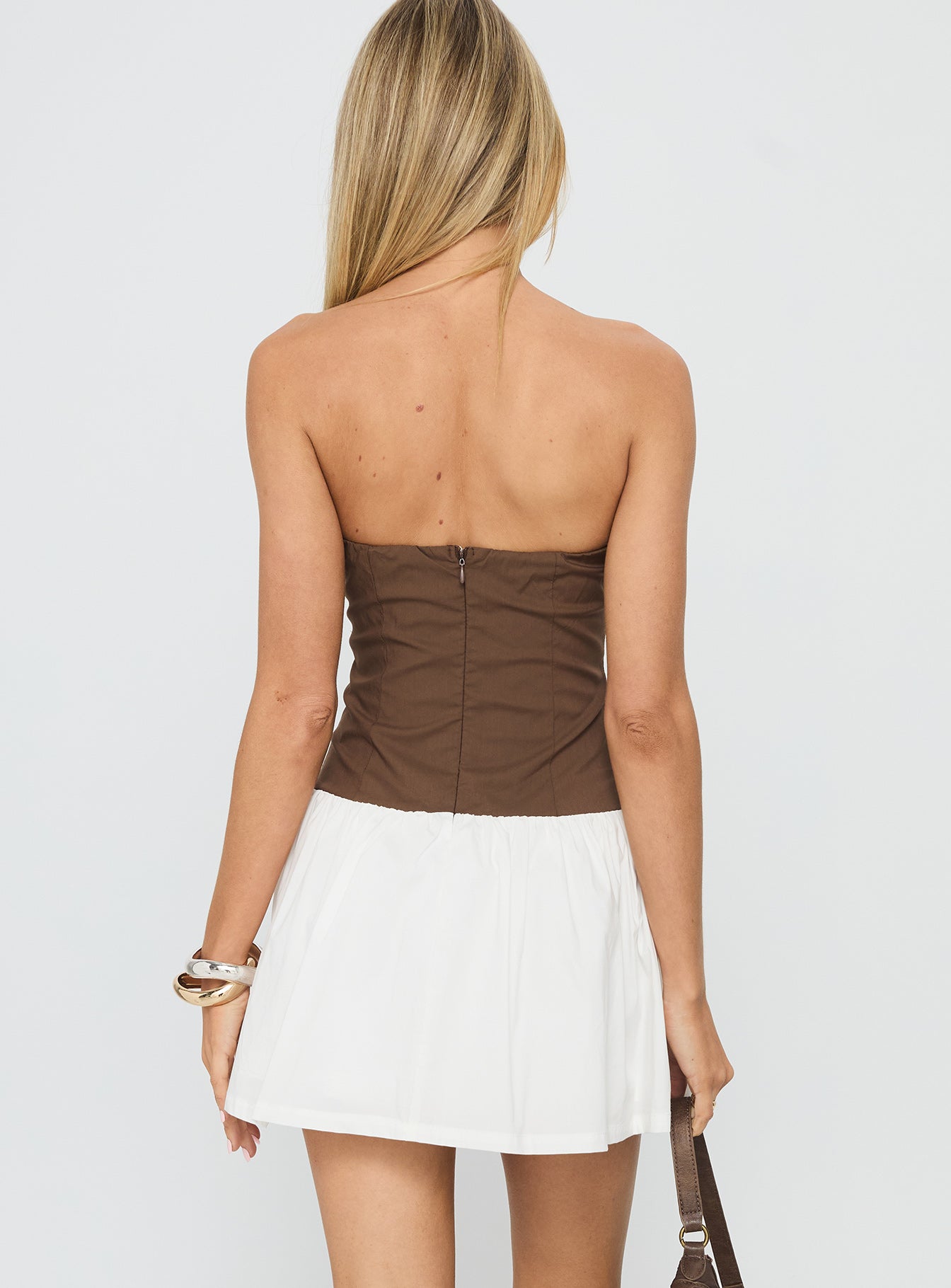 Sicialia Strapless Mini Dress Brown / White - Image 4