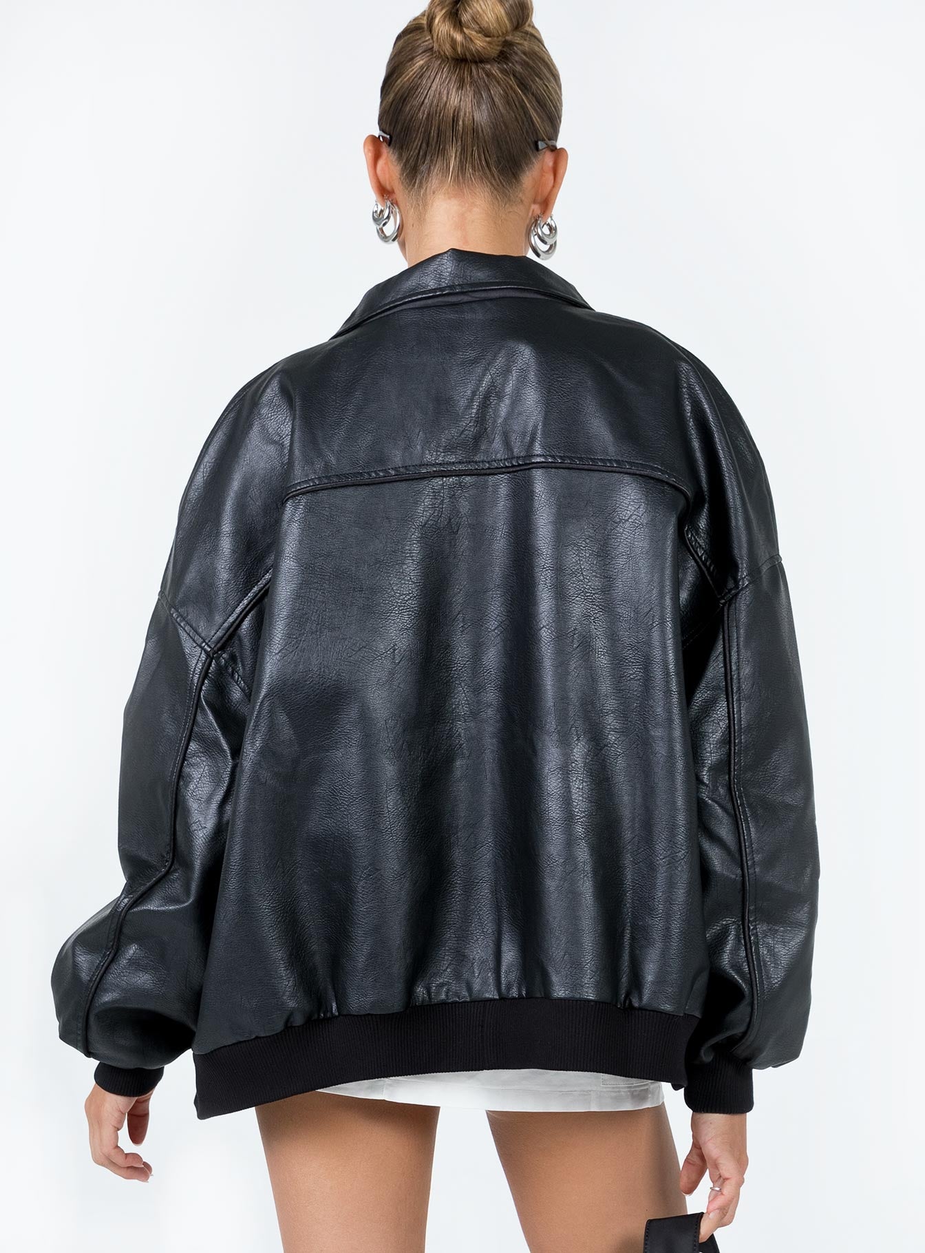 Goldsmith Faux Leather Bomber Jacket Black - Image 5