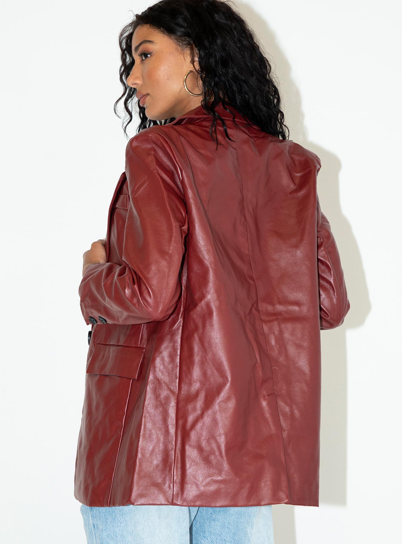 Jocelyn Faux Leather Blazer Burgundy - Image 6