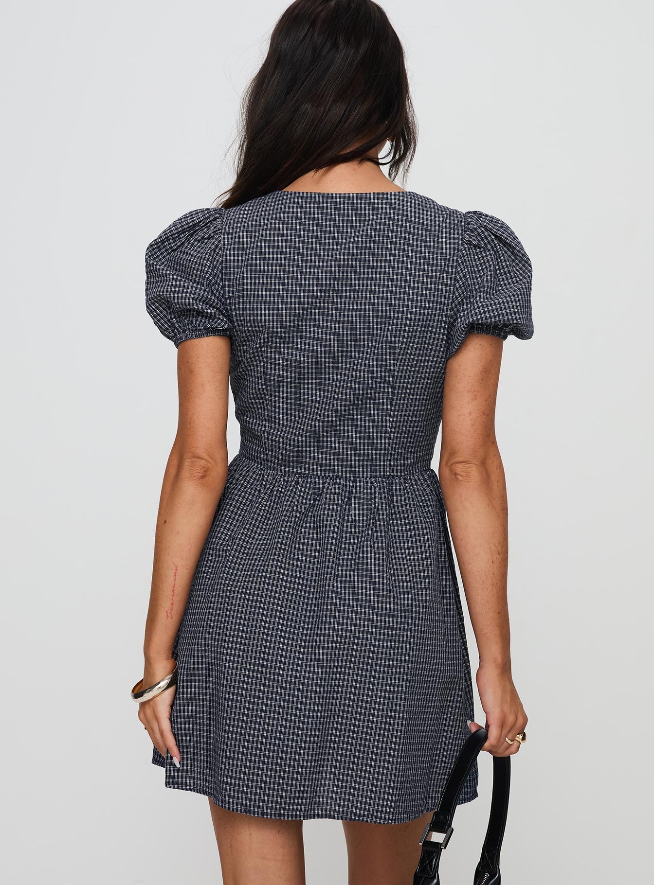 Nurture Bow Mini Dress Navy Check - Image 4