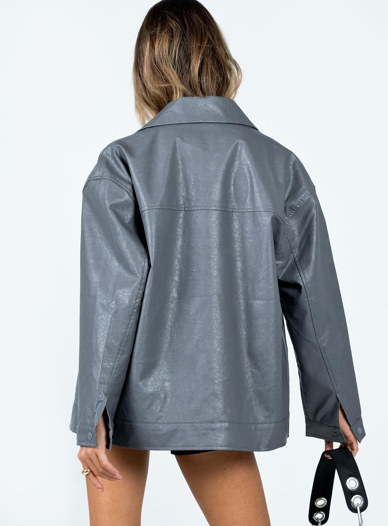 Callie Faux Leather Jacket Grey - Image 5