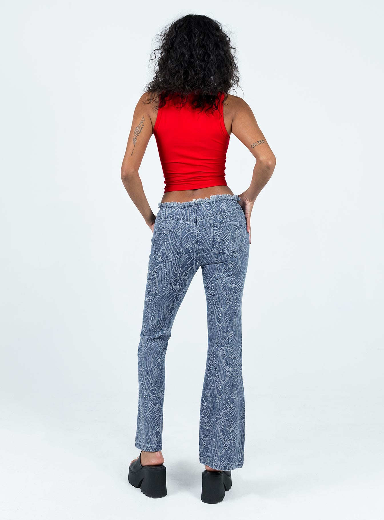 Loweana Low Rise Jacquard Flare Jean Blue Denim - Image 5