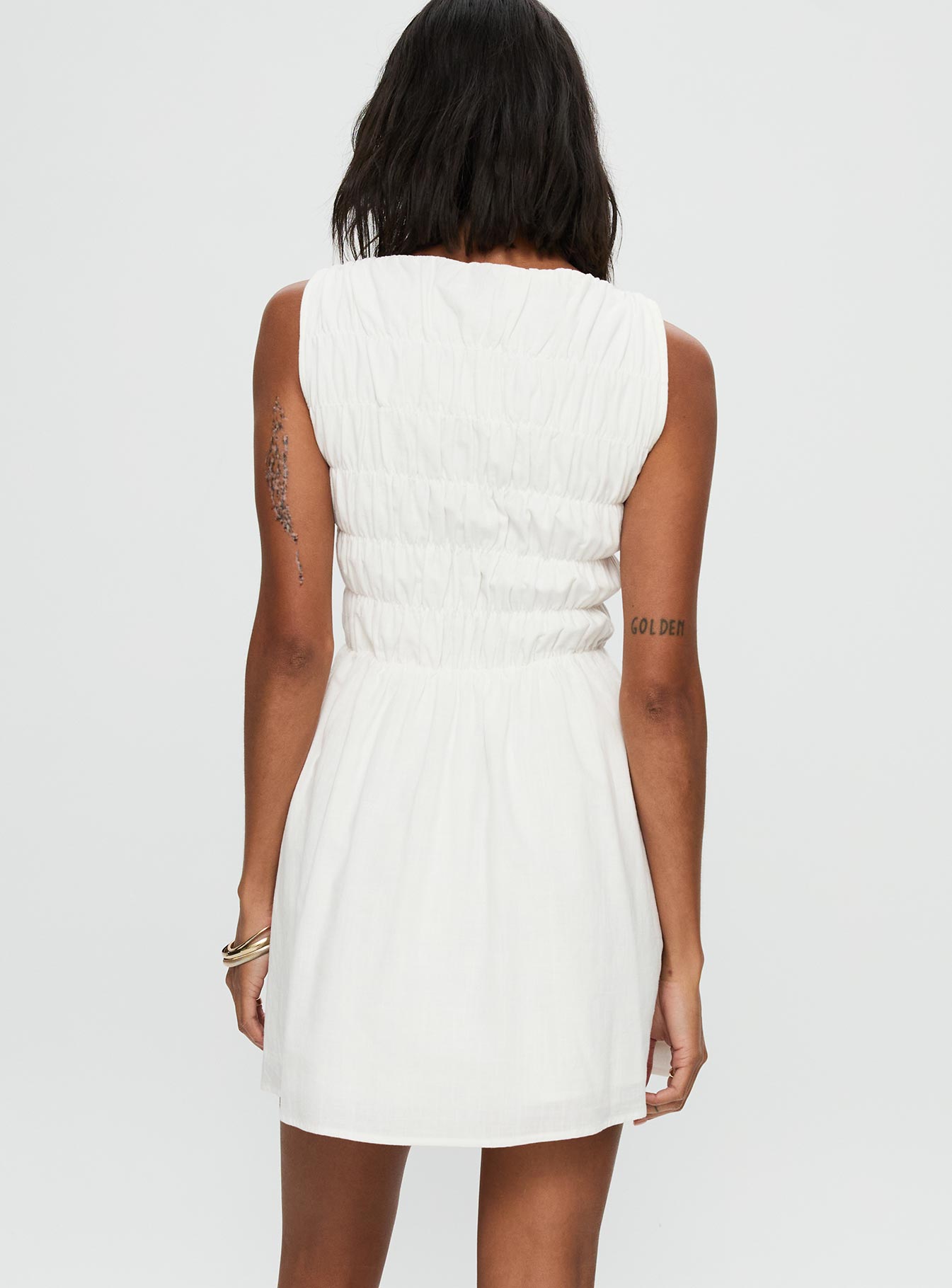Melona Shirred Mini Dress White - Image 5