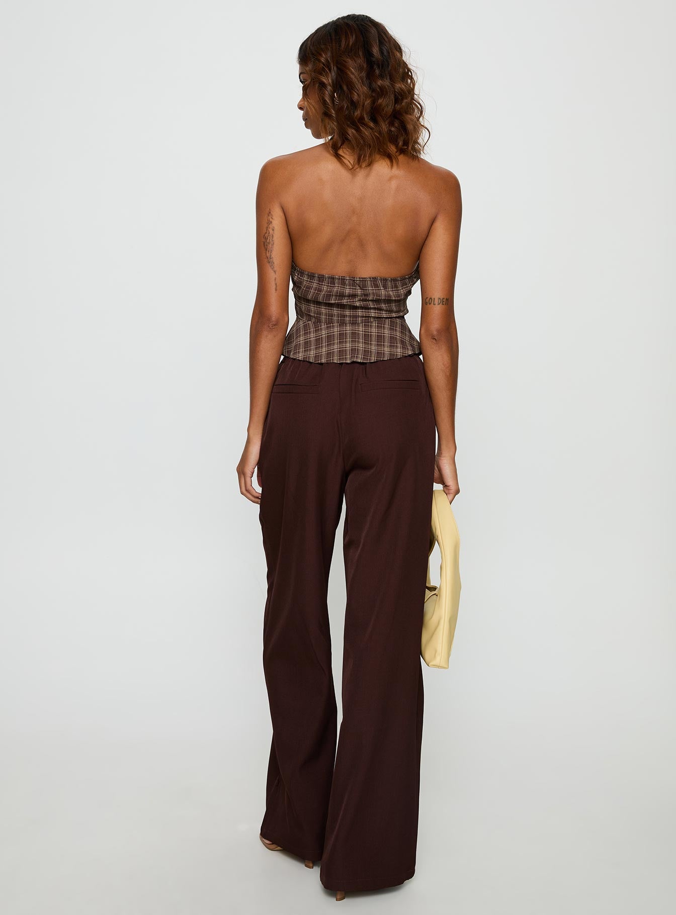 Idolised Pleated Tie Waist Pant Chocolate Brown - Image 5