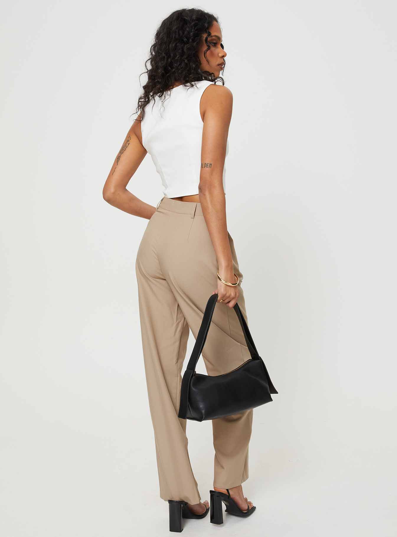 Caley Asymmetric Waistband Pants Beige - Image 5