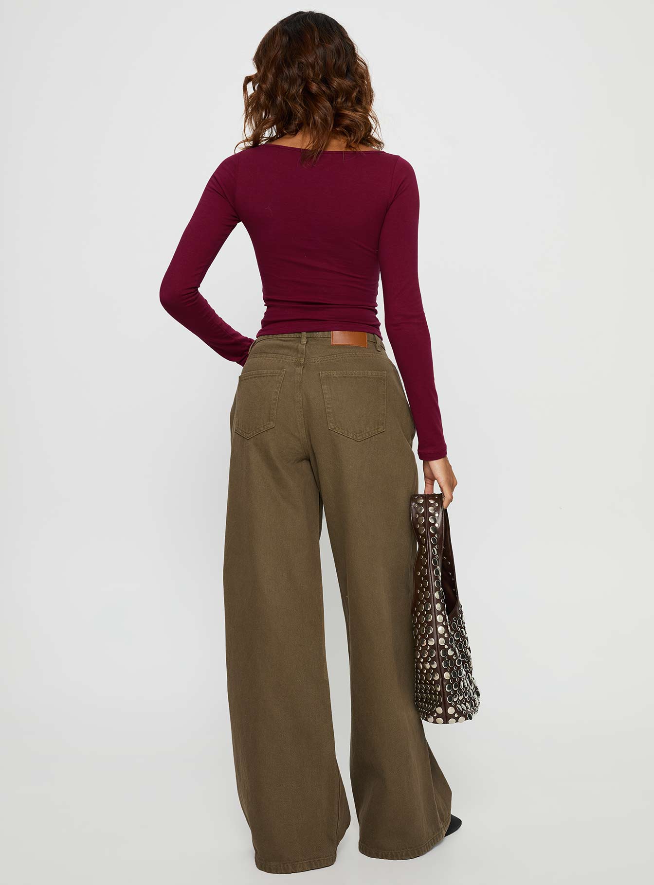 Naylor Mid Rise Wide Leg Jeans Olive - Image 5